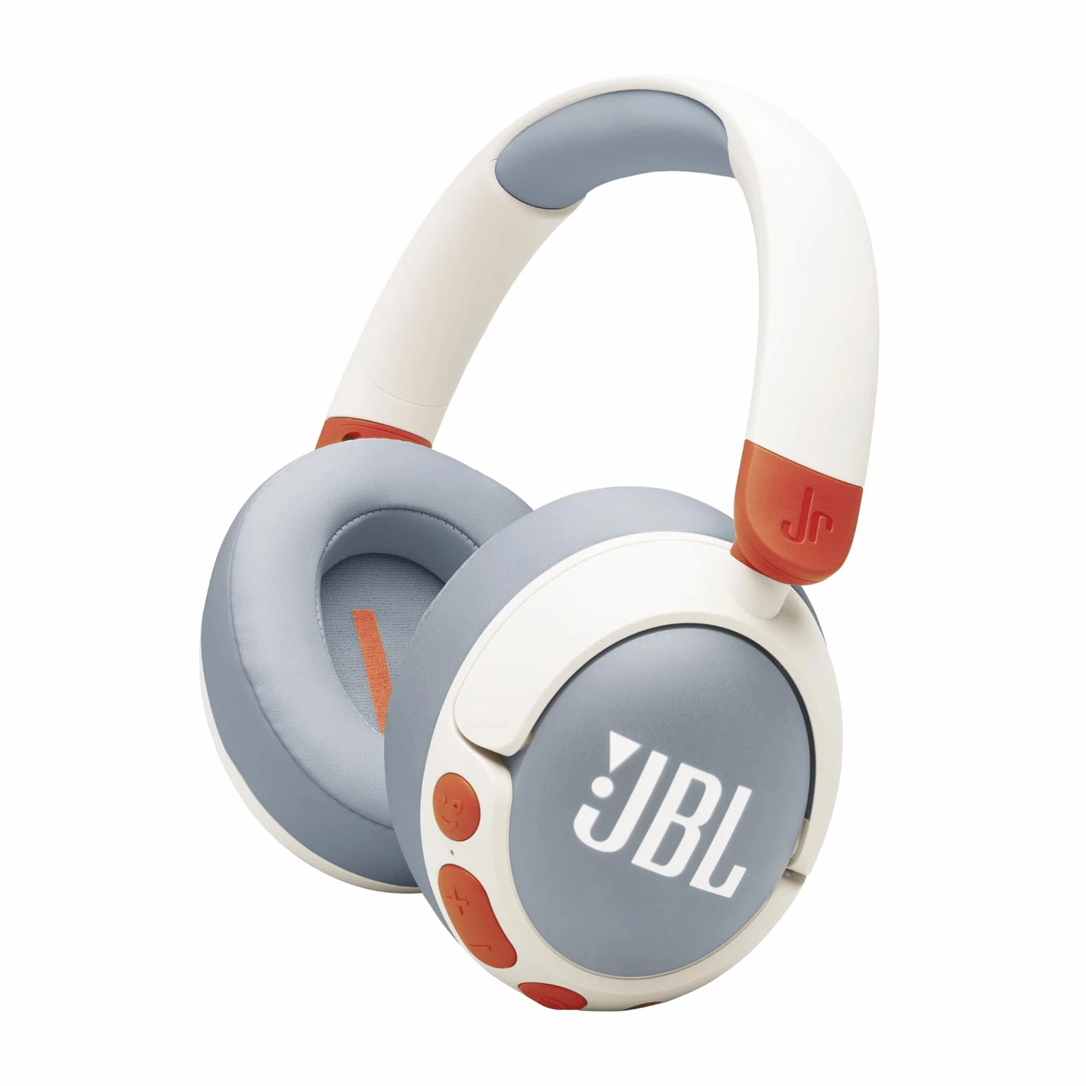 JBL Junior 470 NC Cuffie Over-Ear Bluetooth Wireless per Bambini, con Cancellazione Attiva del Rumore, Microfono Integrato, 50 Ore di Autonomia, JBL Safe Sound, Limitatore Volume, Set Adesivi, Bianco