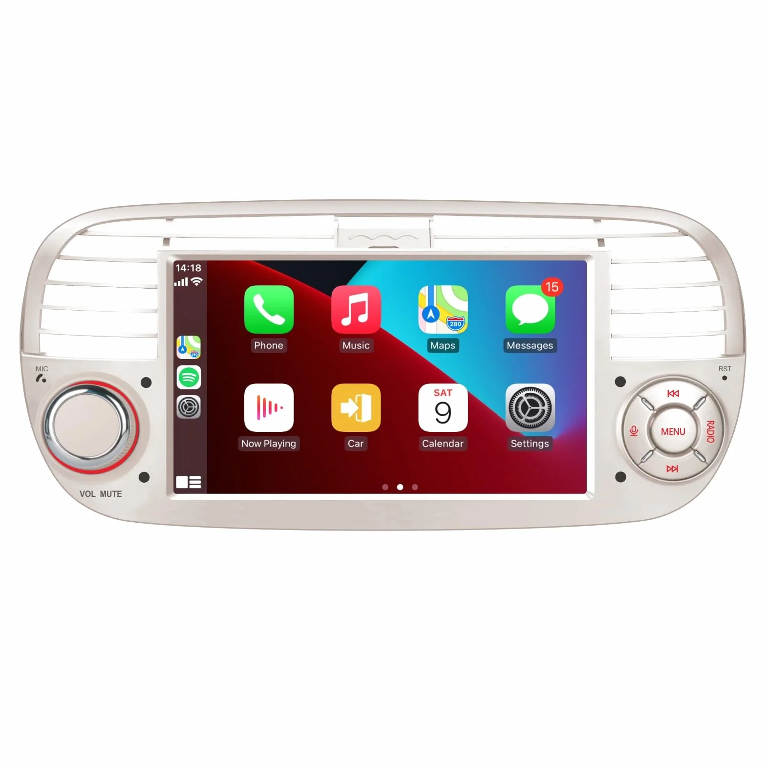 [Versione Plus] Aphrfamma Autoradio compatibile con CarPlay wireless/Android Auto per Fiat Fiat 500 2007-2015 con 7 Pollici IPS Bluetooth/FM/AM/USB/Mirror Link/Touch Display (bianco)