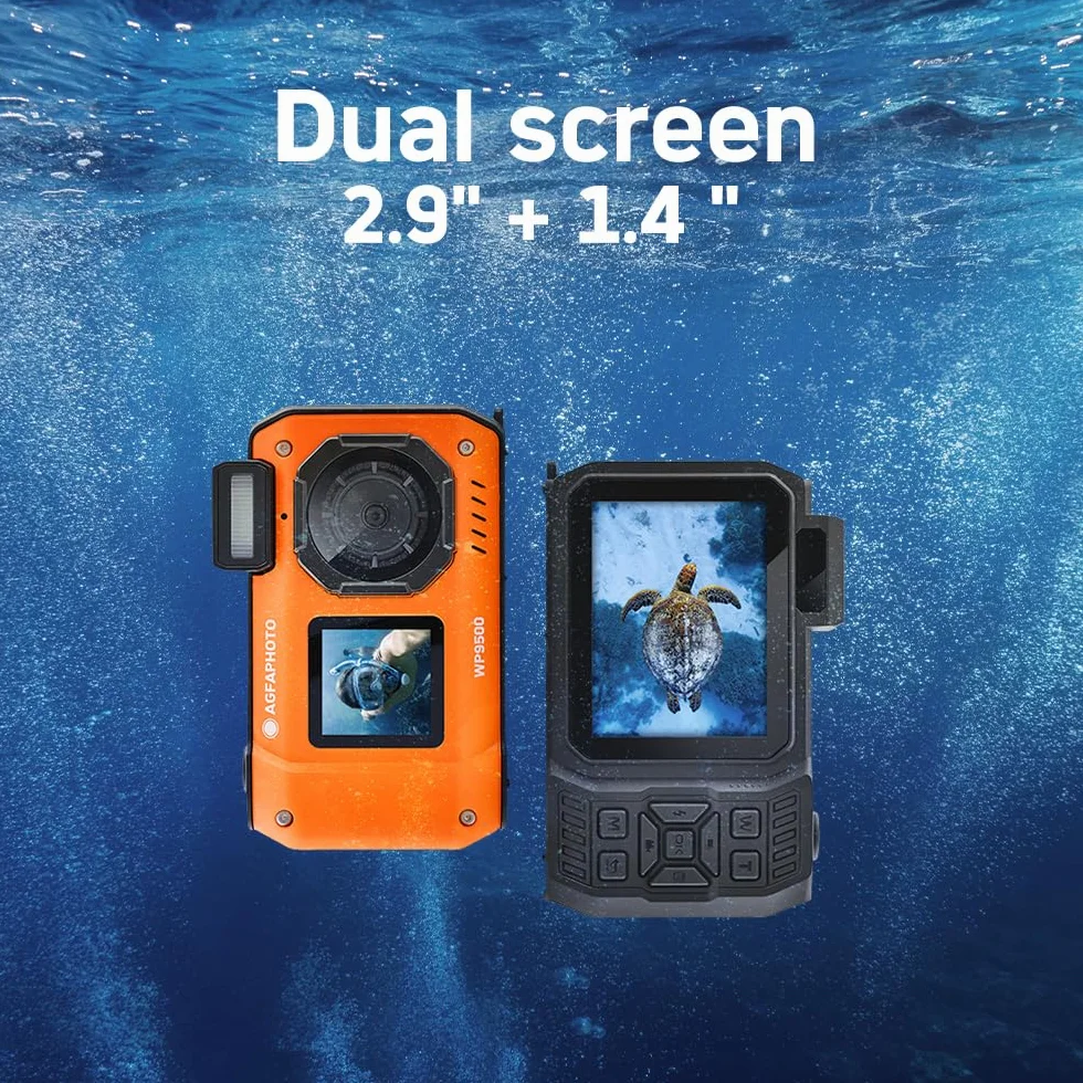 AgfaPhoto Realishot WP9500 - Appareil Photo Numérique Waterproof, Étanche 7m, 24 MP, Zoom 18X, Vidéo 4K, Double Écran 2.9”/1.4” - Orange