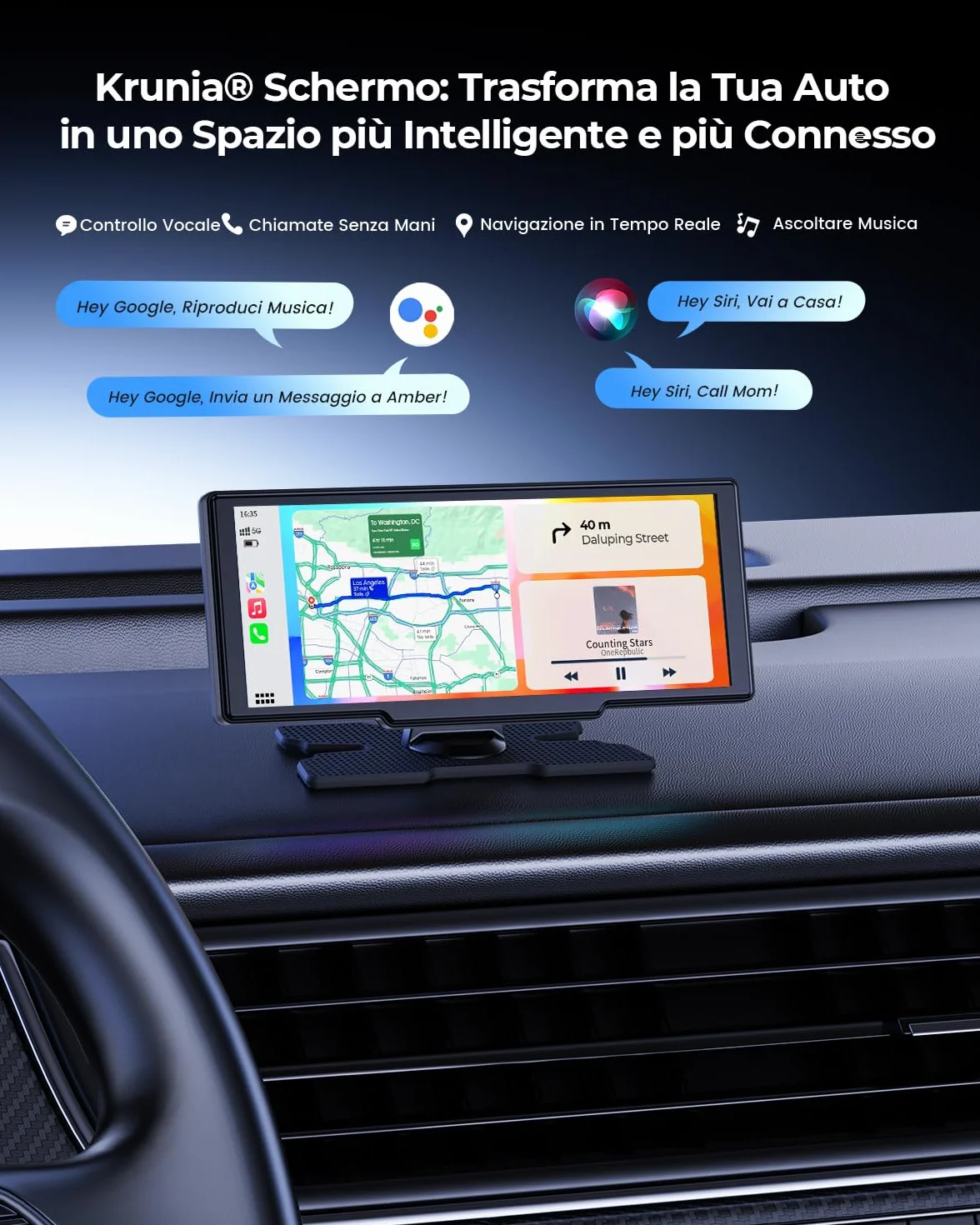 Schermo Portatile Wireless da 8，1" Car Play per Apple CarPlay & Android Auto, Aggiornamenti OTA, Telecamera di Retromarcia, Mirror Link, Bluetooth 5.0, Controllo Vocale, Navigazione GPS, FM