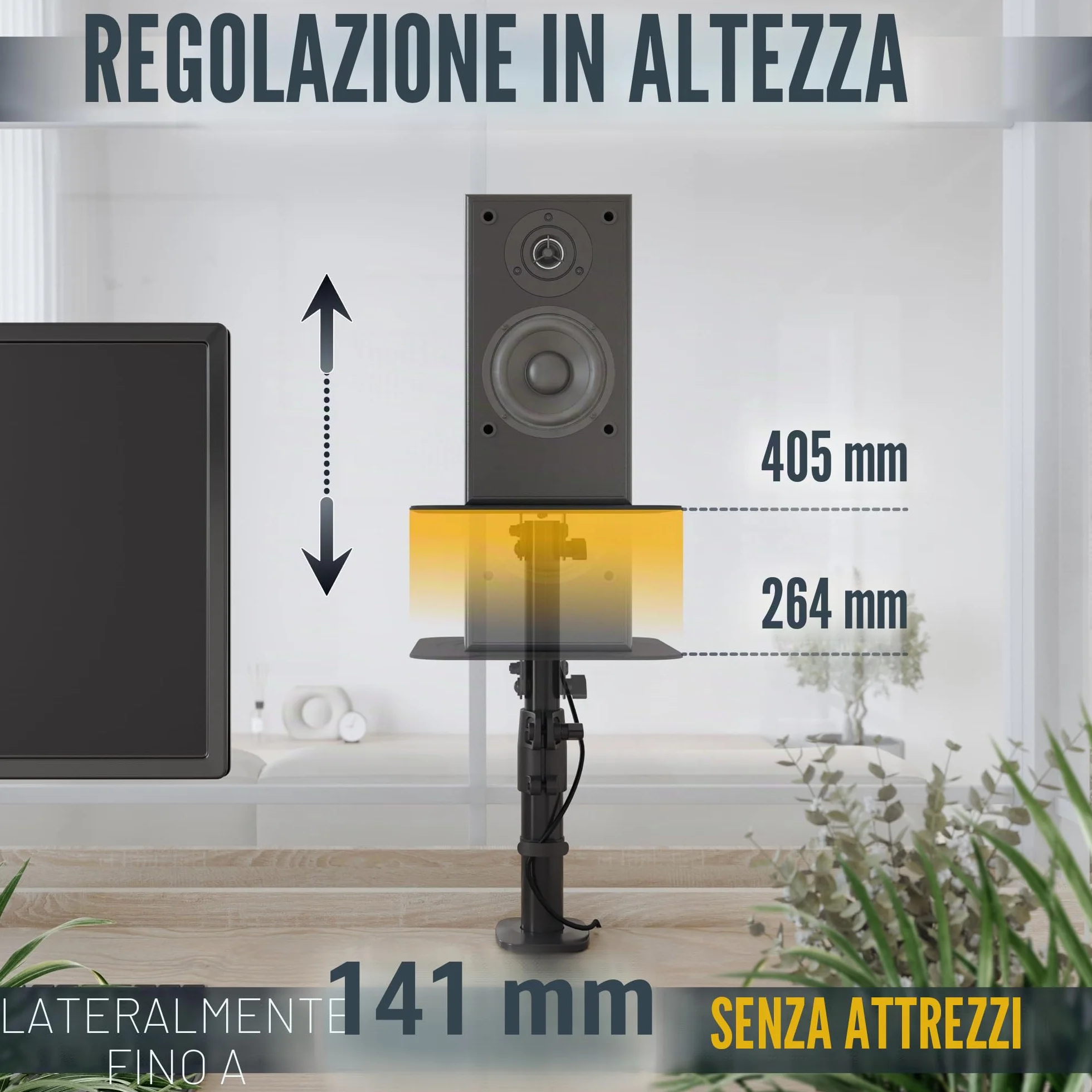 RICOO Supporti da Tavolo per Casse Universale LH069-C Supporto Altoparlanti Nero per Home Cinema PC e Studio Inclinabile +/-15° Carico fino a 15 kg Set da 2, Nero