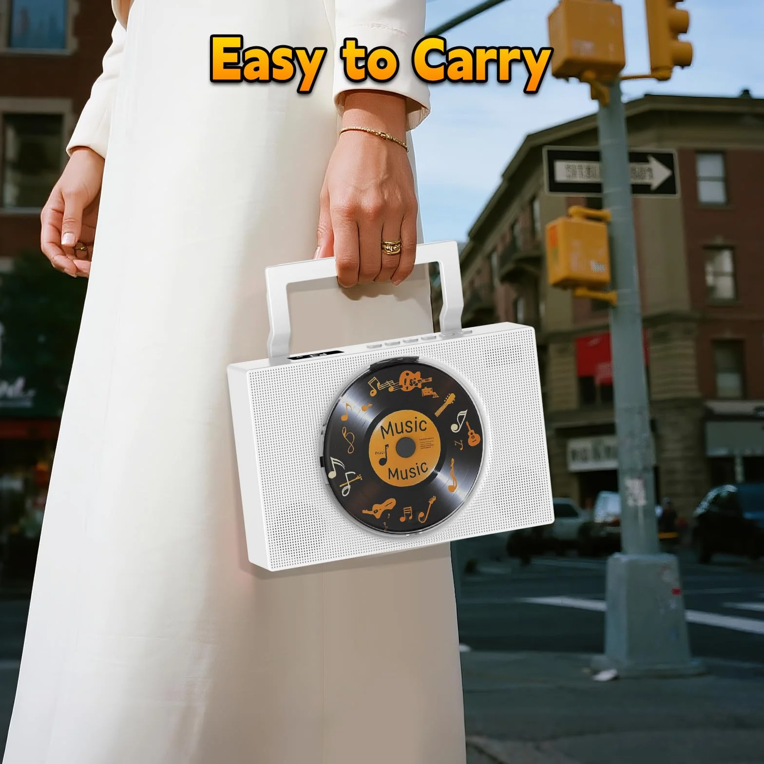 Gueray Lettore CD Portatile con Radio Bluetooth, Altoparlanti, Display, Telecomando, AUX 3.5mm, Jack Cuffie, Radio FM, USB Type-C