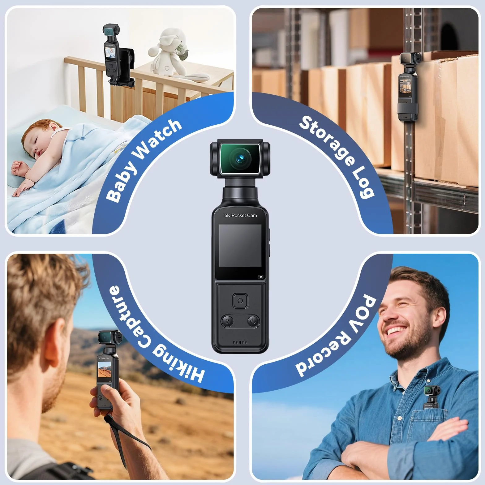 BOBLOV Fotocamera 5K Body con microfono, fotocamera W5 Vlogging, 5K/15FPS e 4K/60FPS con obiettivo rotante a 270°, supporto microfono esterno, opzioni clip/cinghia, stabilizzazione EIS per riunioni e