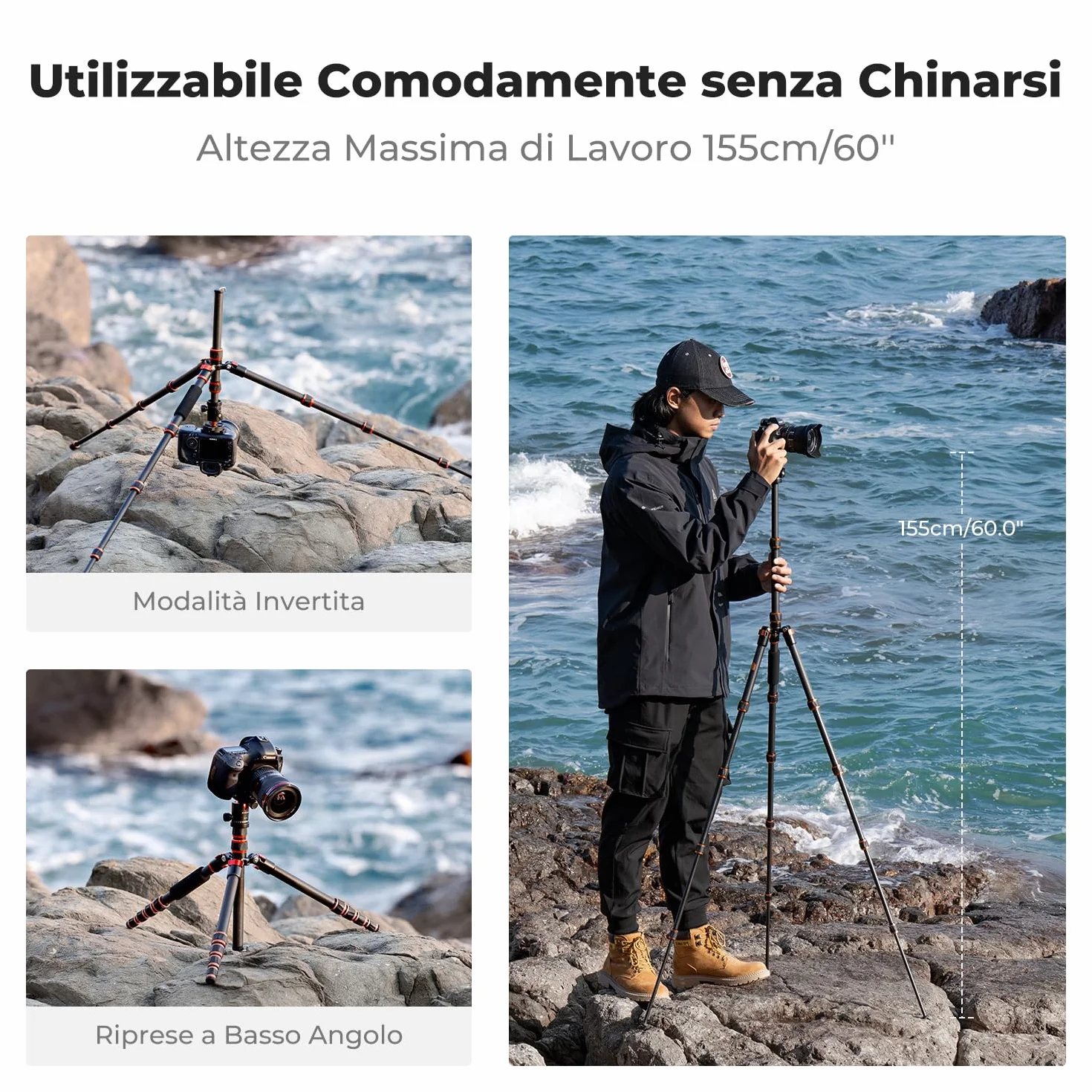 K&F CONCEPT Treppiede Fotocamera 154cm, Treppiede in Carbonio C225C0+BH-25, Tripod Camera Compatto con Monopiede e Testa a Sfera a 360°, Carico Max 8kg, Cavalletto Fotografico per DSLR/Sony/Canon,ecc.