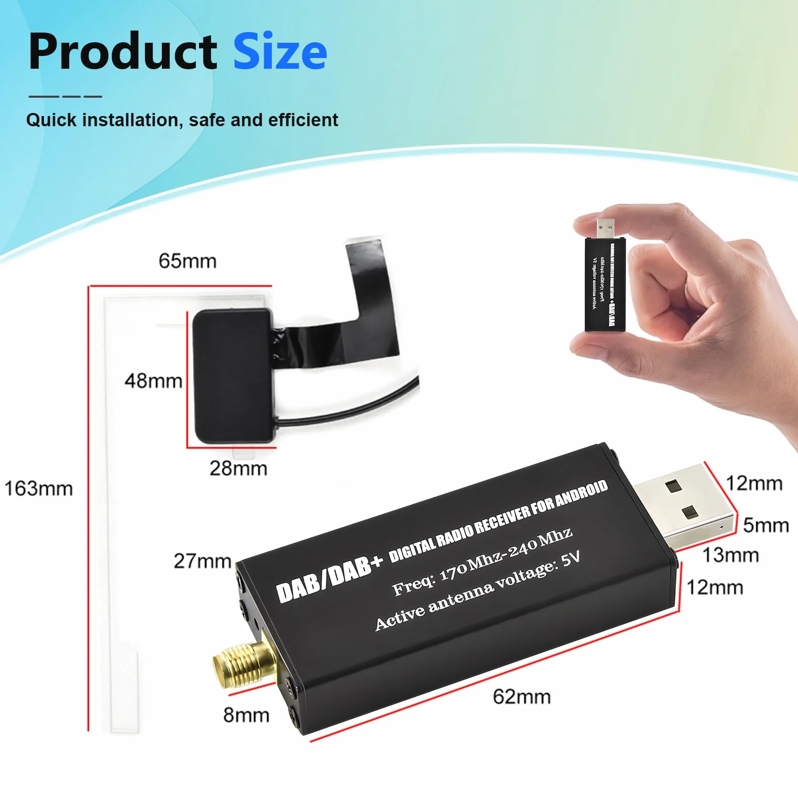 Podofo Adattatore DAB DAB+ Ricevitore Radio Digitale, Sintonizzatore Radio DAB+ con Antenna, Interfaccia Antenna SMA e USB 2.0, Modulo DAB Universale per Autoradio Android - Supporta APP ​​​​DAB