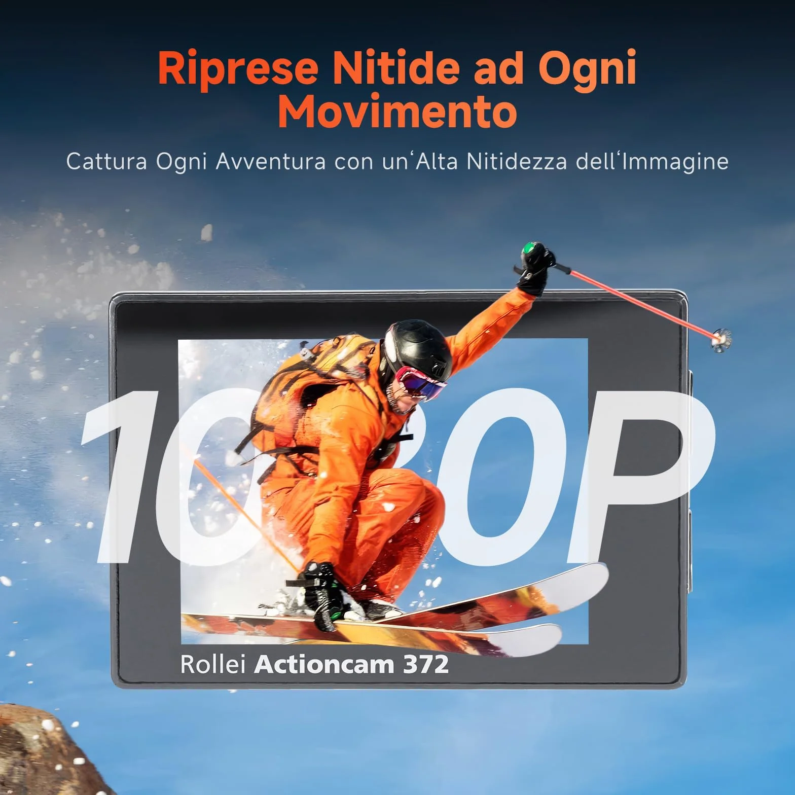 Rollei Actioncam 372 - Action-Camcorder con risoluzione video Full HD da 1080p/30 fps, Obiettivo grandangolare, impermeabile fino a 30 m, incl. custodia subacquea - Nero