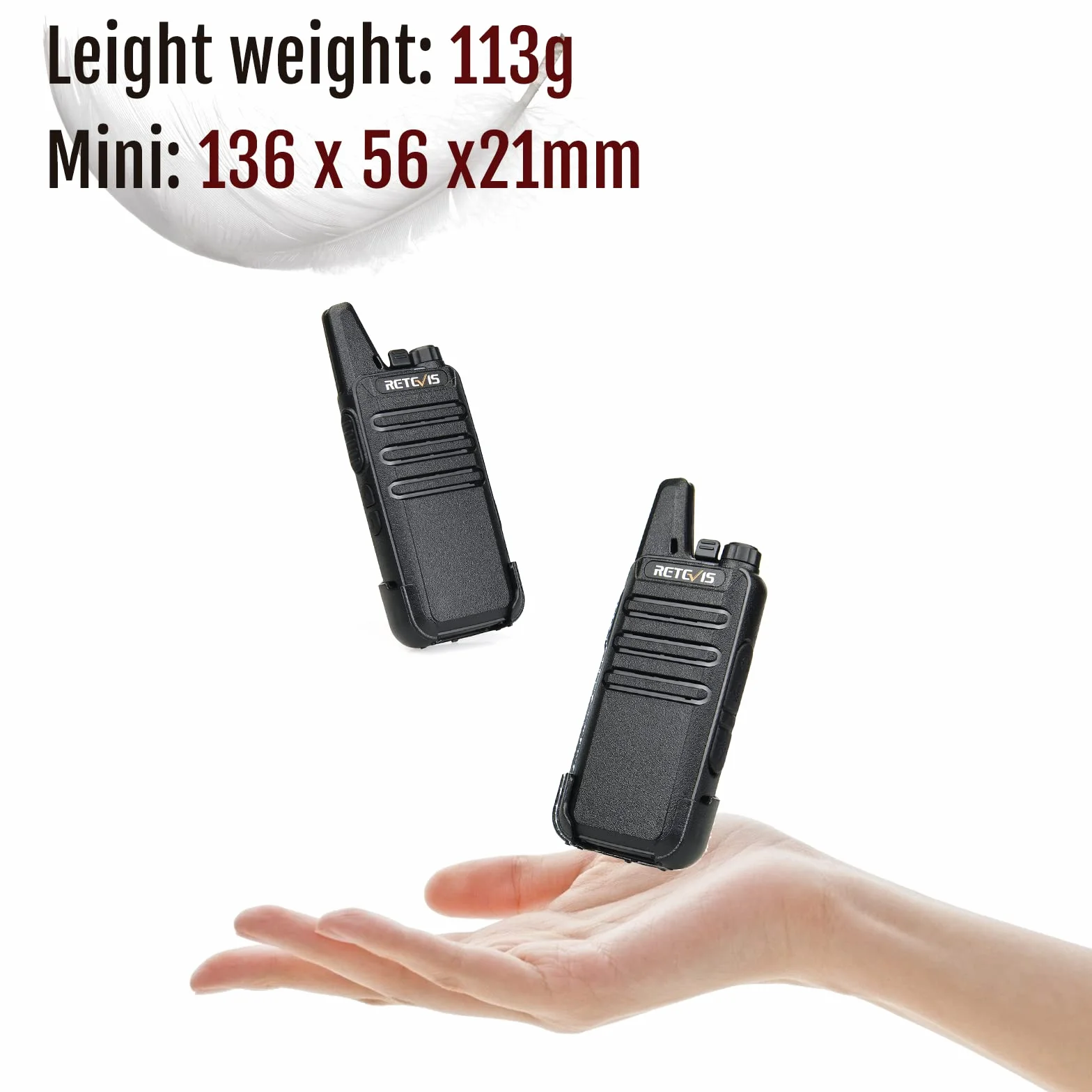 Retevis RT622 Walkie Talkie PMR446 Licenza-libera Mini Ricetrasmittente VOX Portatile Ricaricabili Nero 2 Paia