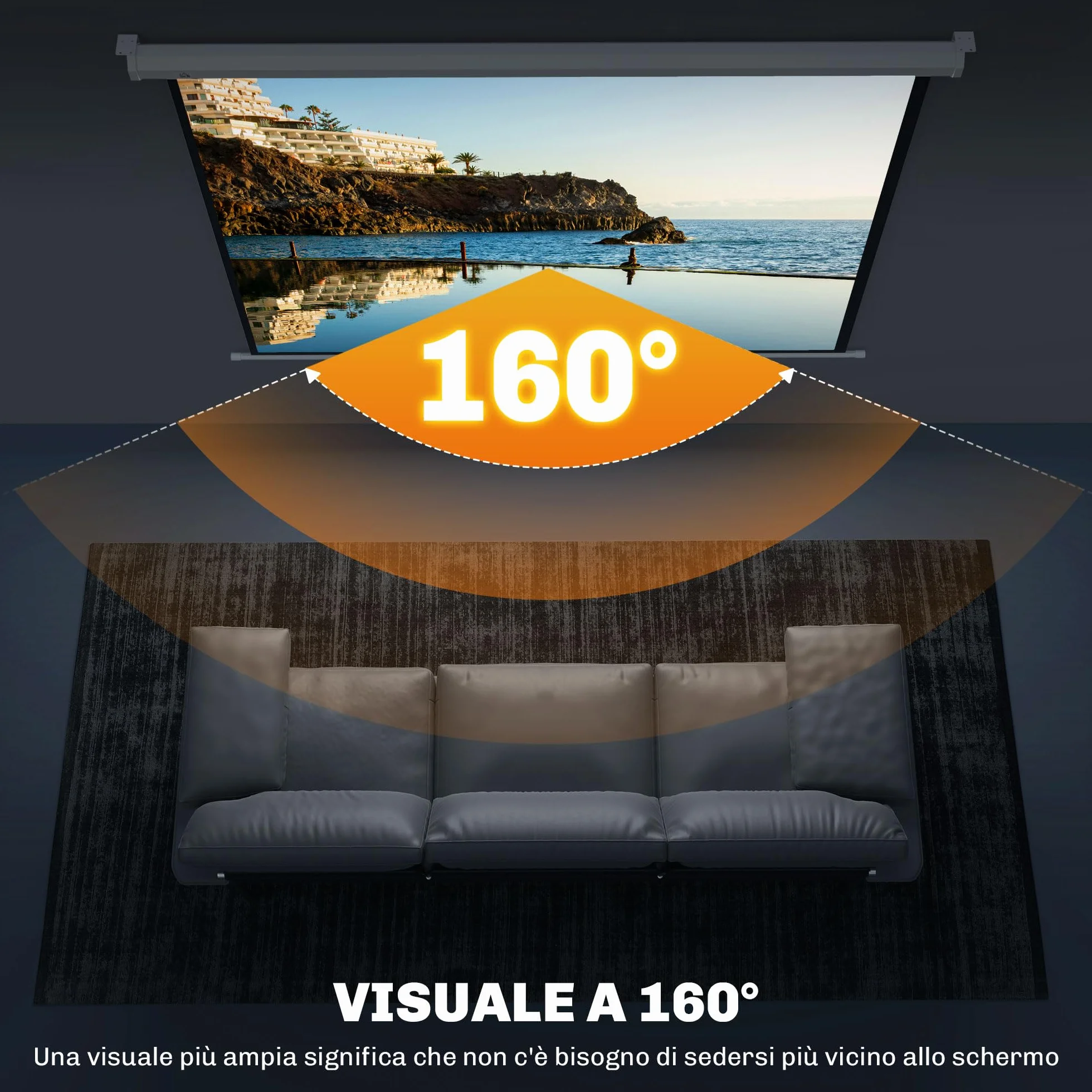 HOMCOM Telo Proiettore da 84 Pollici 4K HD Formato 4:3, Altezza Regolabile Manuale, Schermo Proiettore da Parete Soffitto, Grandangolo 160°, Telo Videoproiettore per Casa Home Cinema Ufficio, Bianco