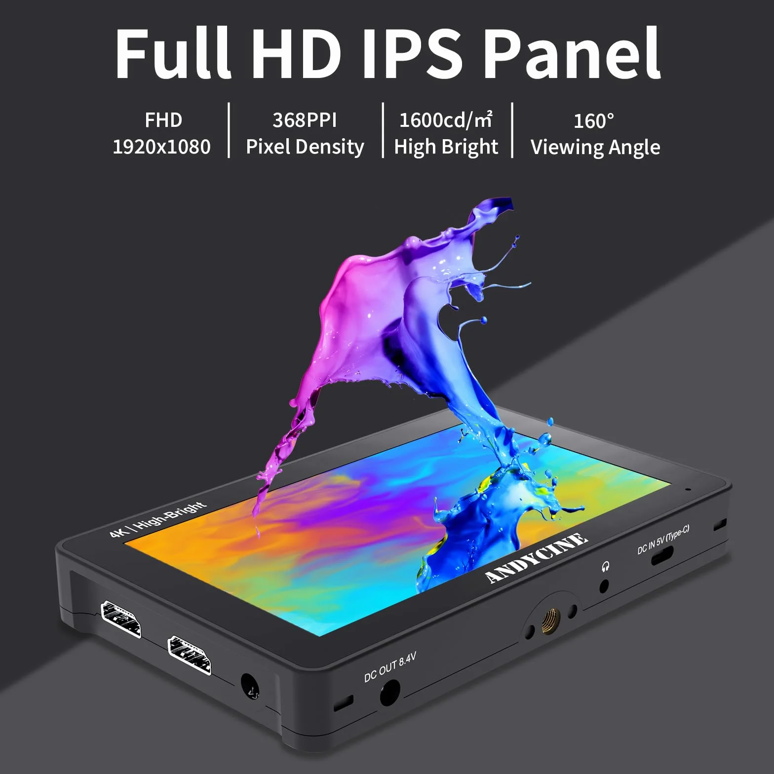 ANDYCINE A6 II 5.5 "Monitor della fotocamera, 1600 Nit 4K 60Hz HDMI HDR Touchscreen, 1920x1080P FHD DLSR Video Field Monitor, supporto forma d'onda 3D LUT Peaking Focus (con batteria, custodia per il