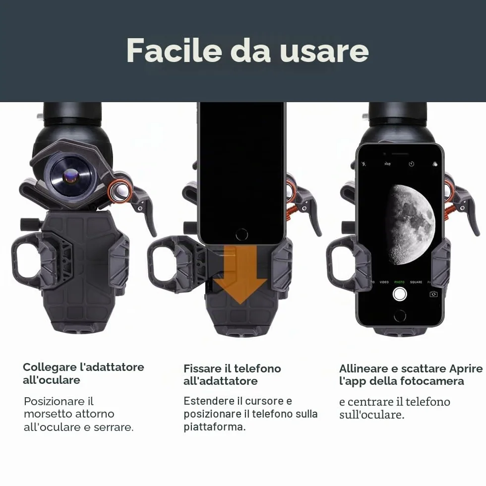 Celestron 81055 NexYZ Adattatore universale per smartphone a 3 assi, design brevettato - funziona con telescopi, cannocchiali, binocoli, monocoli e microscopi, nero