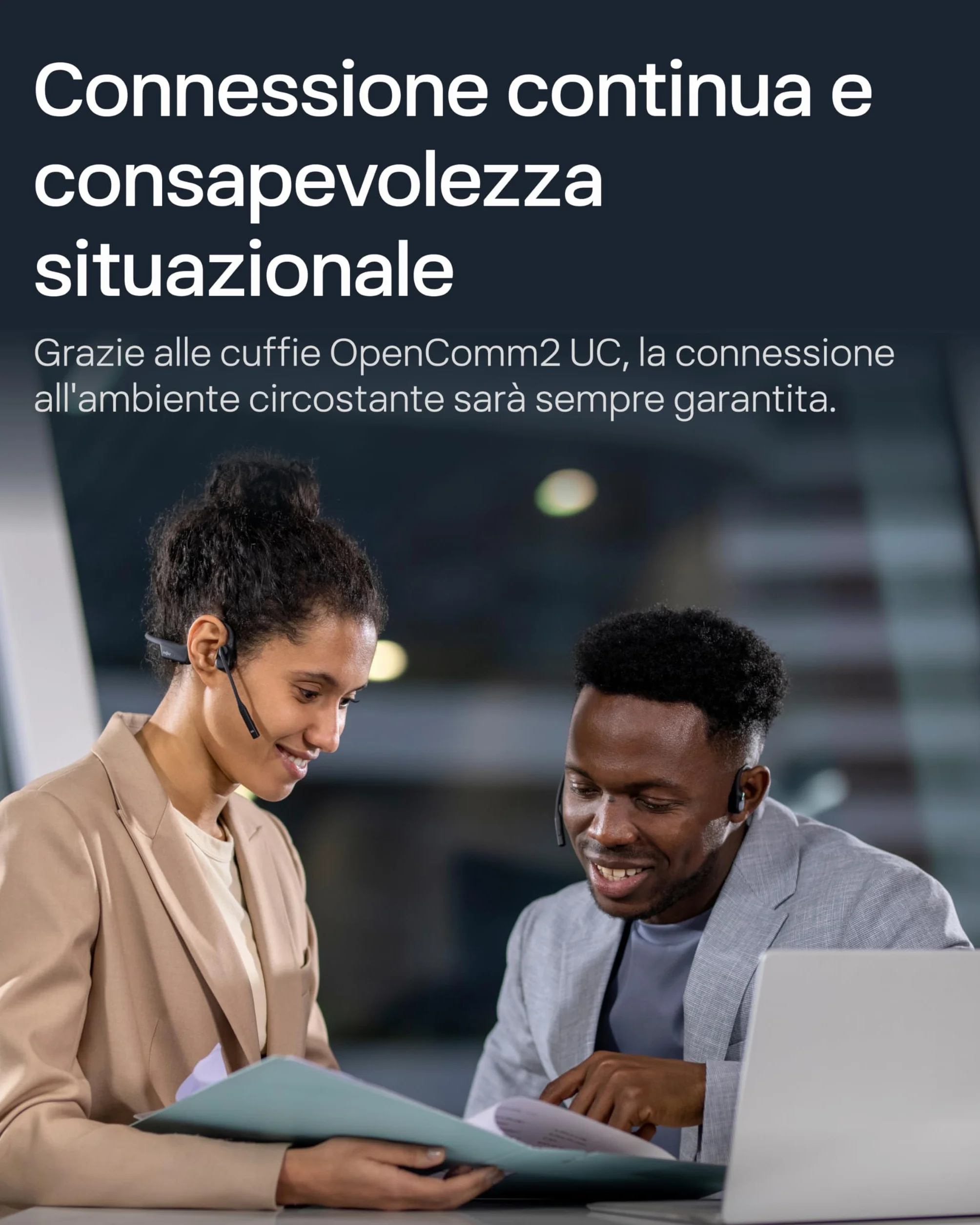 SHOKZ Auricolari OpenComm2 UC 2025 Upgrade a conduzione ossea con adattatore USB-C, auricolari Bluetooth open-ear per l'attenuazione del rumore, wireless, 16 ore di conversazione, Segnalibri, Nero