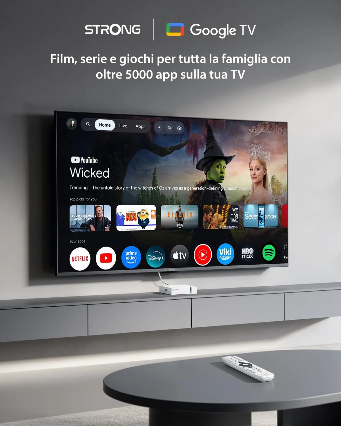 STRONG LEAP-S3+V2 Streaming Smart TV Box 4K UHD – 2GB RAM + 16GB Memoria, HDR10+ & Dolby Vision, WiFi 5 & BLE 5, Porta Ethernet (RJ45), Assistente Vocale, Bianco
