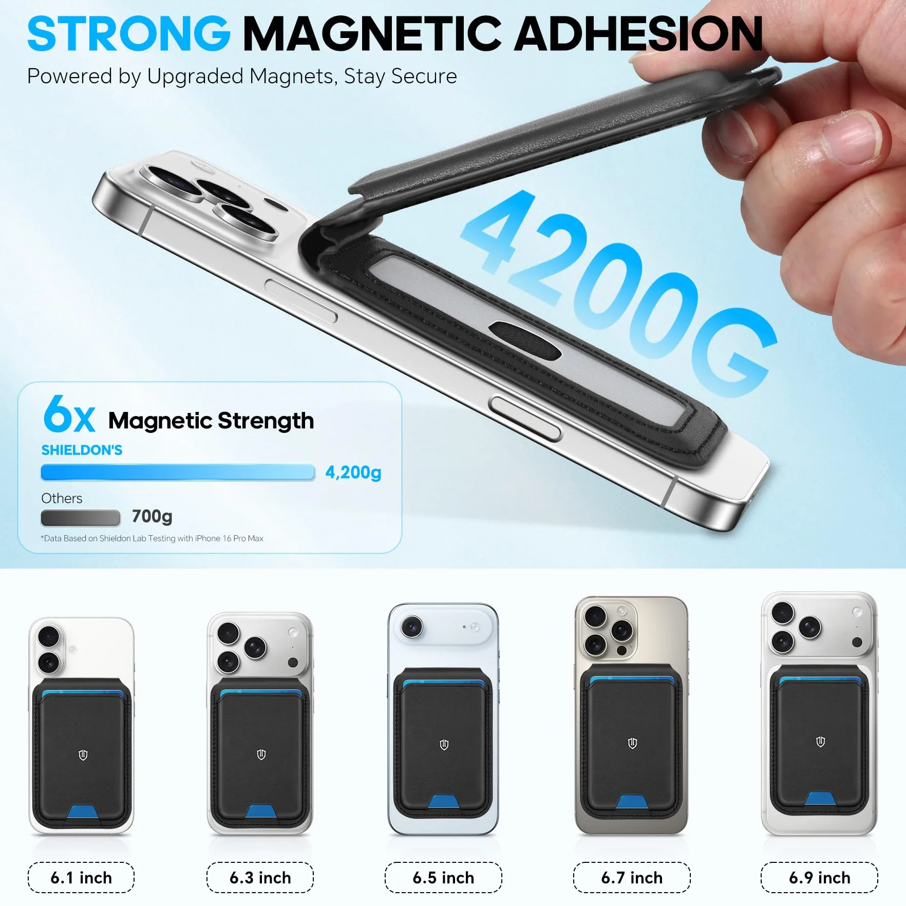 SHIELDON Portafoglio Magnetico per Magsafe, Porta Carte in Vera Pelle [Blocco RFID] [Supporto Regolabile] [Sportello ID] Porta carte Portafoglio per iPhone 17/16/15/14/13/12 Series, No per Mini - Nera