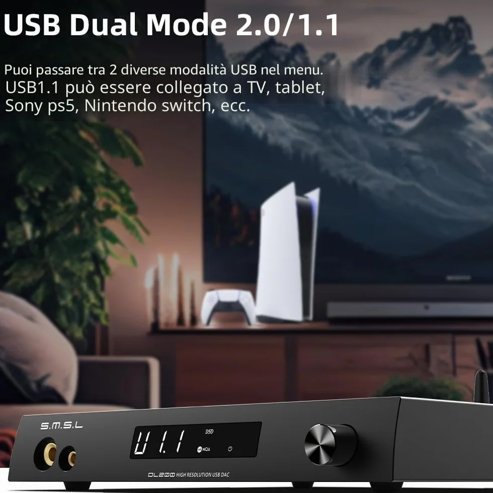 SMSL DL200 ES9039Q2M DAC Amplificatore HiFi per Cuffie 6,35mm 4,4mm Bilanciato RCA USB2.0/1.1 TND+N -123 dB