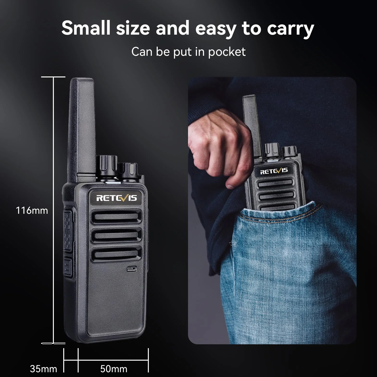 Retevis RT668 Walkie Talkie PMR446 Ricetrasmittenti VOX Anticaduta Antipolvere Auricolari 4 Pezzi Nero