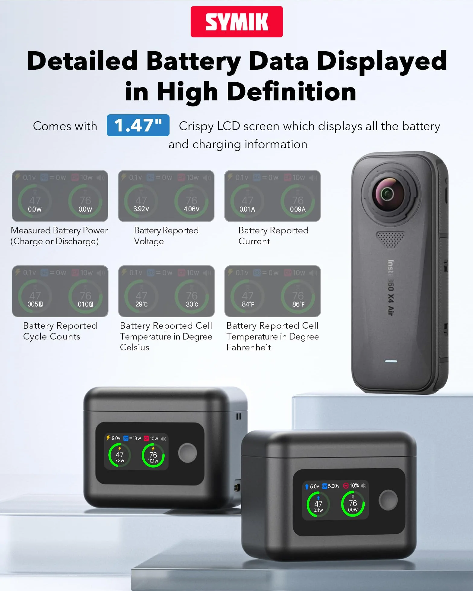 Treeboy Hub di ricarica rapida intelligente per caricabatterie Insta360 X4 Air, 27 W, custodia per batteria con indicatore LED per Insta 360 X4 Air