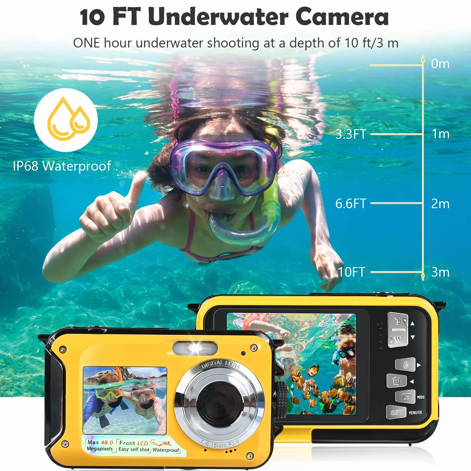 Macchina Fotografica Subcquea, Comius Sharp Fotocamera Subacquea Digitale 10FT 30MP Photo FHD Video 16X Digital Zoom con Scheda di Memoria da 32G per Selfie Subacquei, Immersione, Nuoto