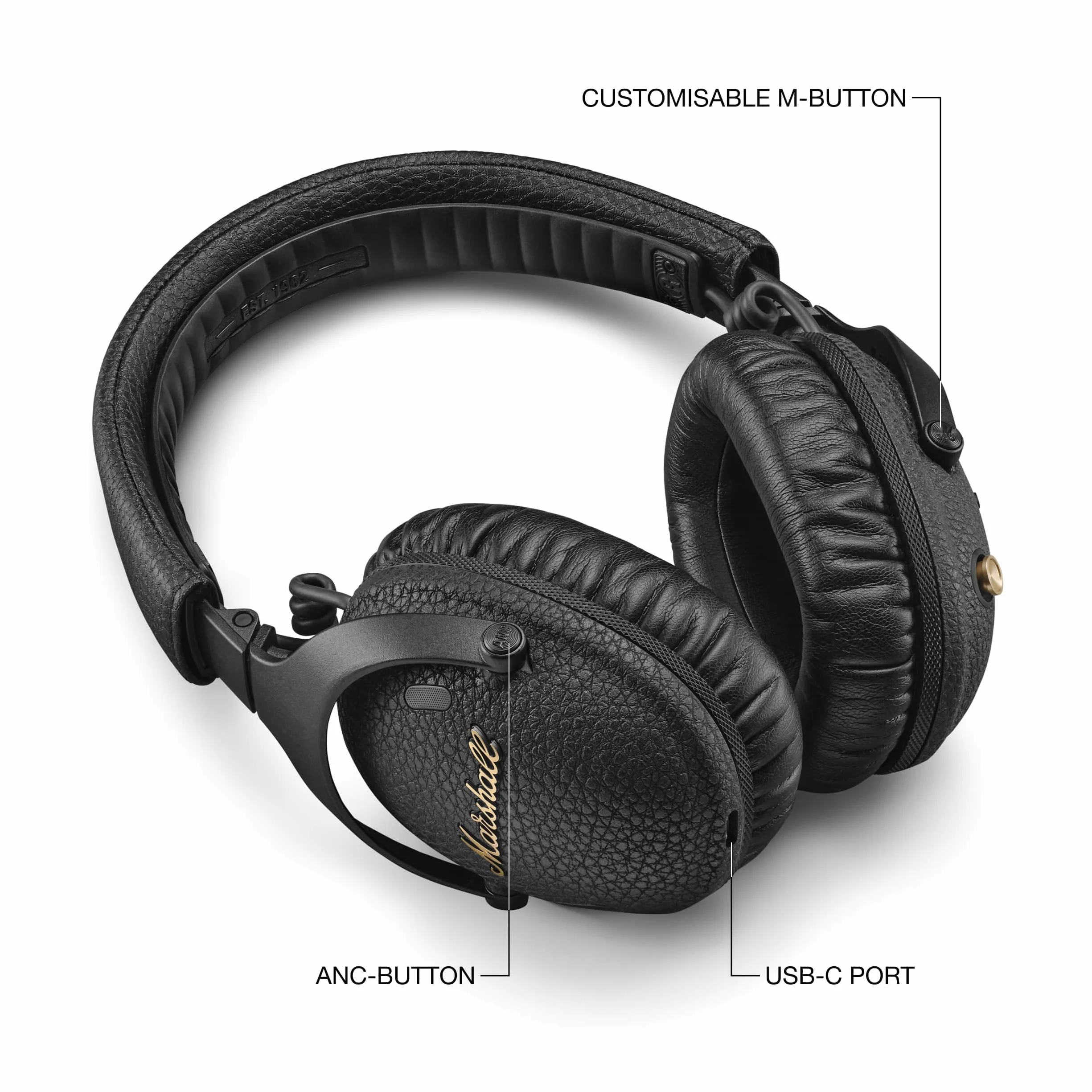 Marshall Monitor III ANC Cuffie di cancellazione attiva del rumore Wireless Bluetooth, 70 ore di riproduzione - Nero