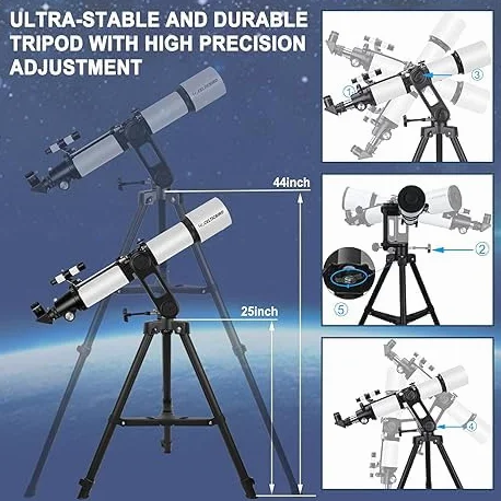 Teleskope für Erwachsene Astronomie, 90mm Öffnung 700mm Refraktor-Teleskope für Erwachsene Anfänger Kinder mit hoher Präzision Anpassung, Ultra-stabilen Vertisteel AZ Mount Base Stativ