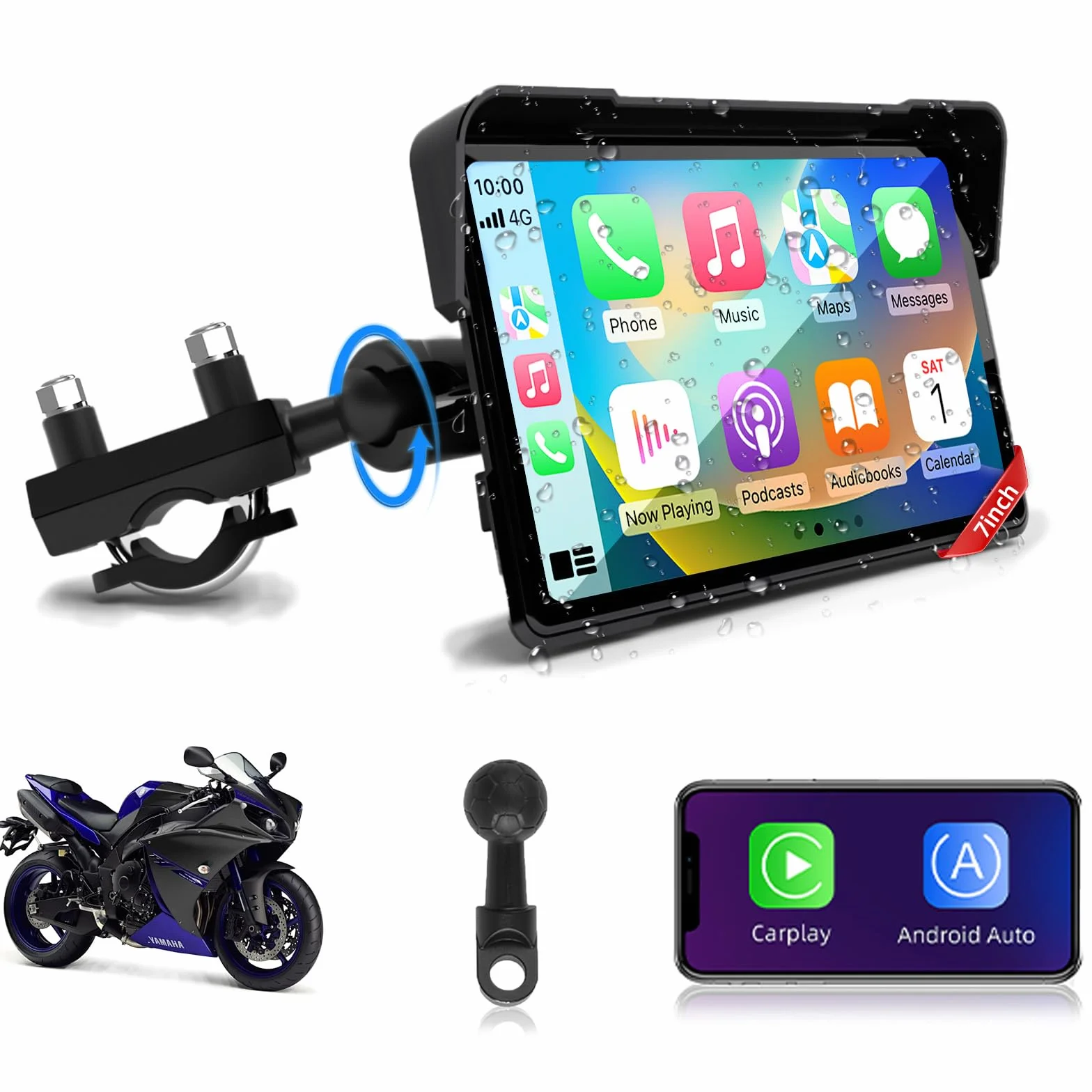 Jansite 7 Pollic Schermo Carplay Moto Android Auto, Navigatore Moto IP67 Impermeabile Schermo con Doppio Bluetooth Siri/GoOgle Assistant