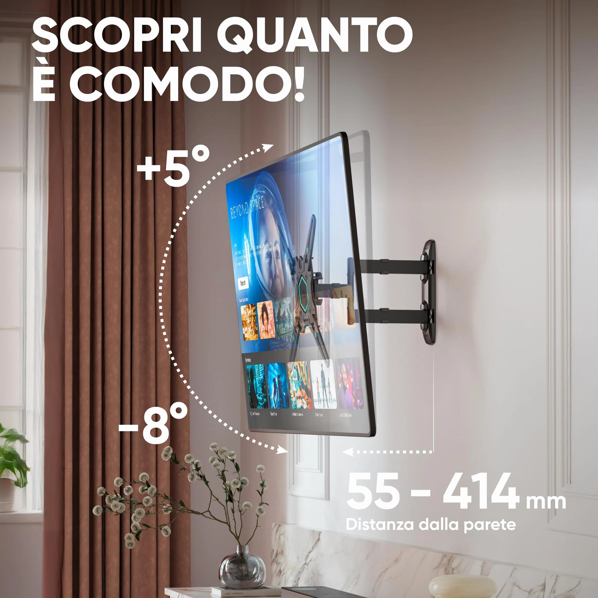 ONKRON Supporto TV Parete 32-65 pollici, 35 kg, VESA 100x100-400x400 mm, Braccio TV Girevole e Inclinabile, Porta Televisore a Muro Estensibile, Staffa Televisore Universale, Regolabile, Nero M4-B