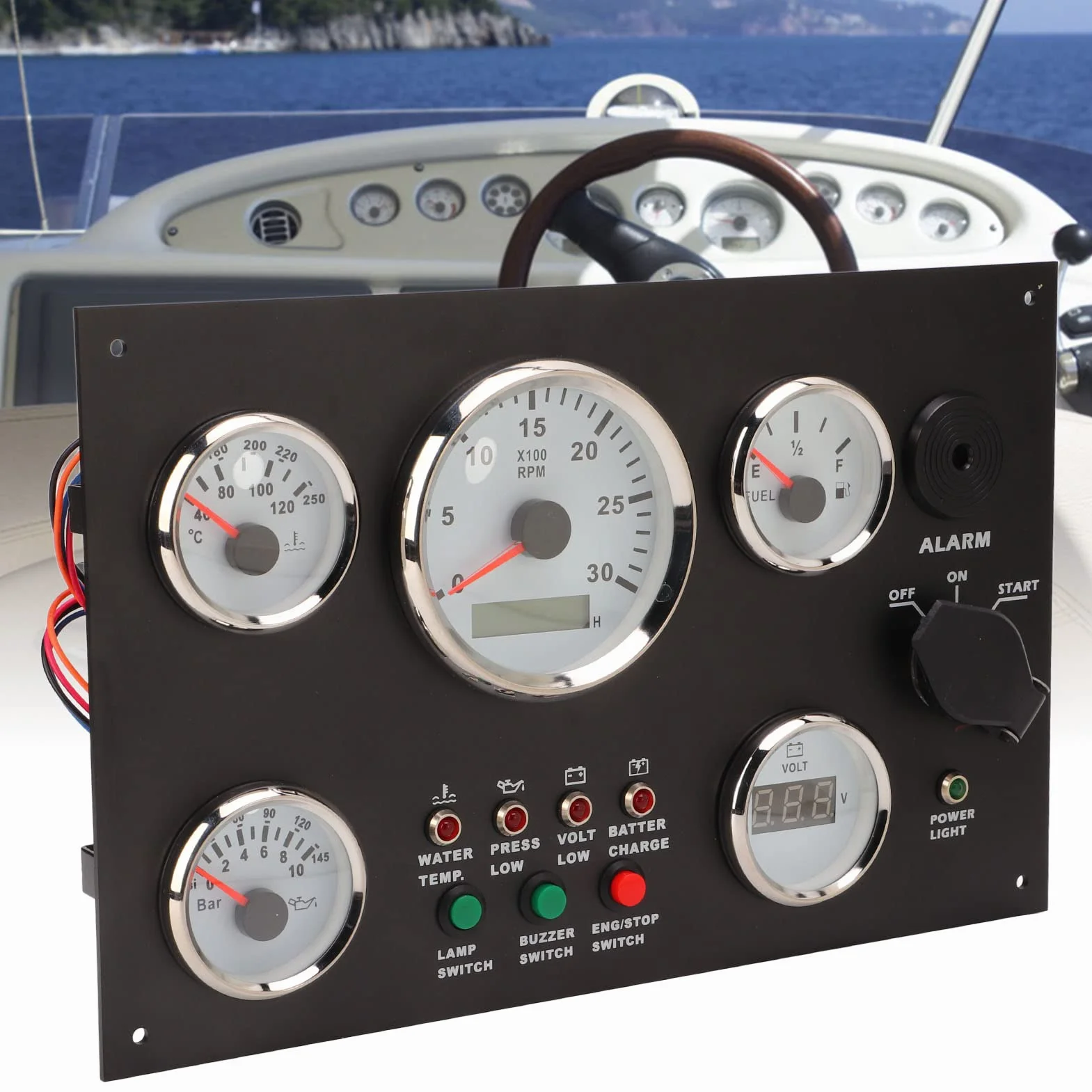 Quadro Strumenti, Cruscotto del Motore Quadro Strumenti con Velocità Motore Livello Olio Pressione Temperatura Acqua Display Tensione con Retroilluminazione Rossa per Barche Camper(12V)