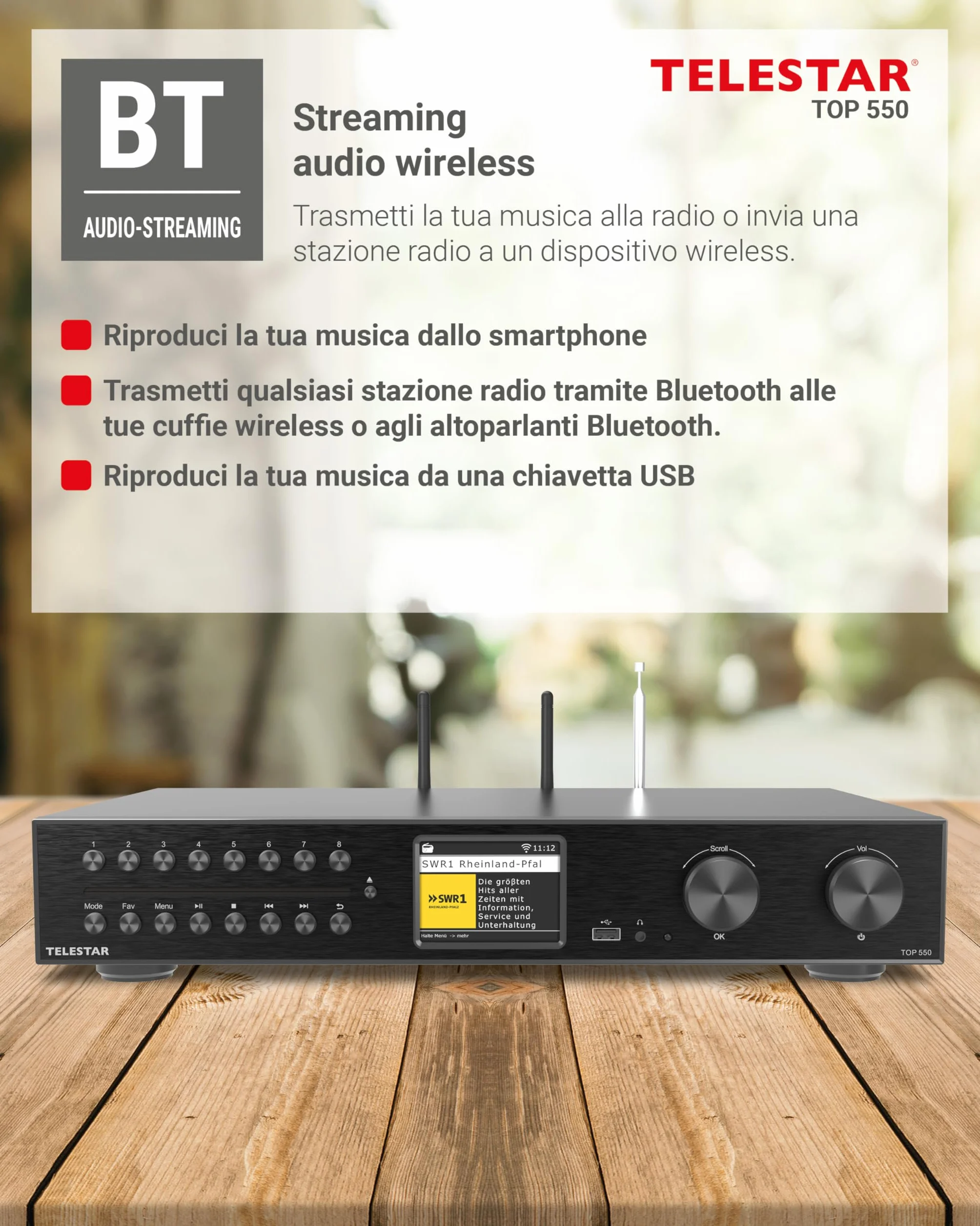 TELESTAR TOP 550 Sistema Hi-Fi con amplificatore e lettore CD 43 cm 2×30 W Radio Internet DAB+ Bluetooth Nero