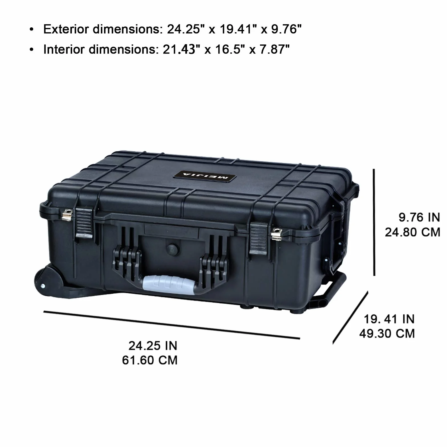 MEIJIA Custodia rigida impermeabile per tutte le stagioni con maniglia retrattile e ruote girevoli, inserto in schiuma personalizzabile, adatta per fotocamera, droni, attrezzature, elegante nero