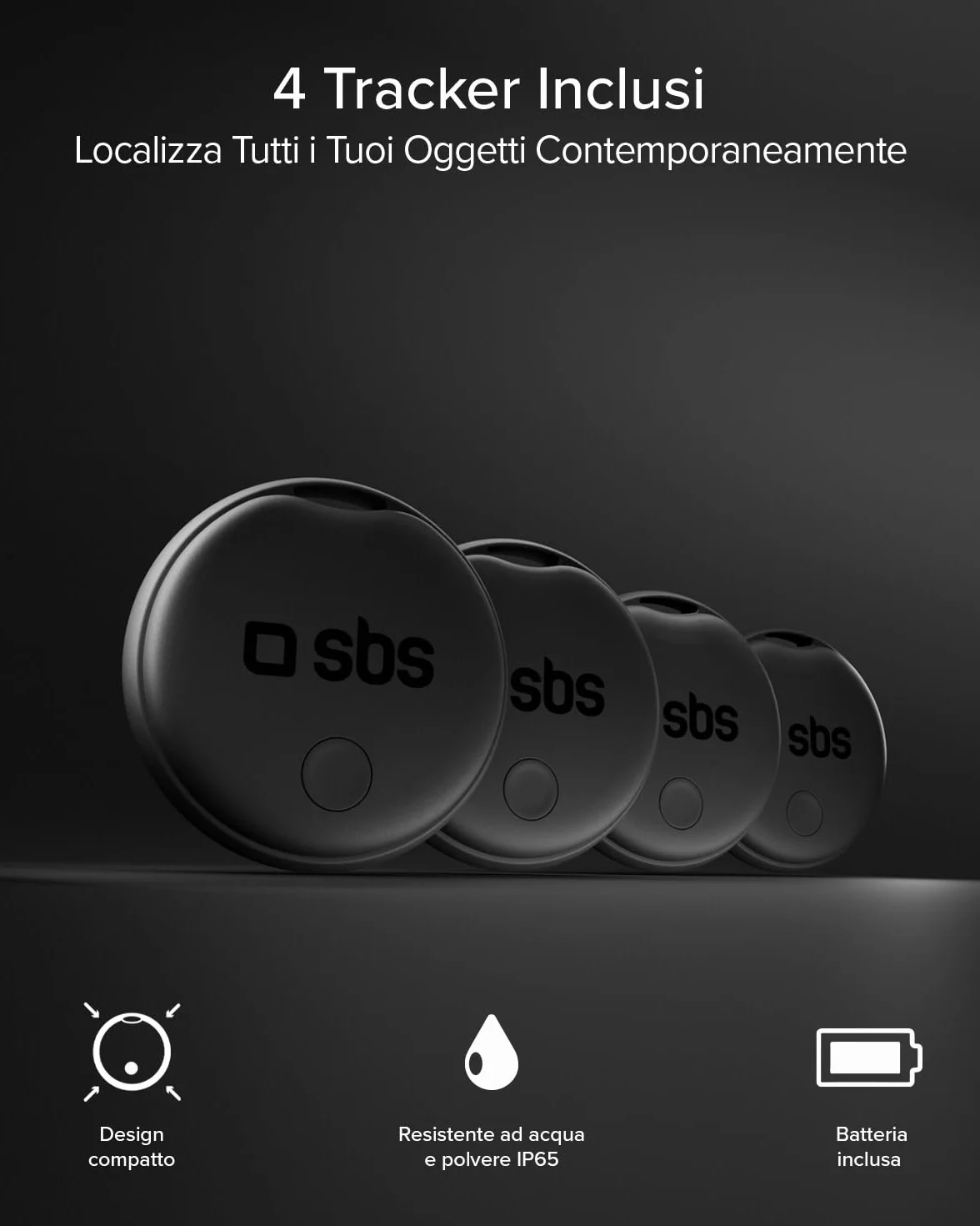 SBS Track My Dot Kit 4 Smart Tag Localizzatori Compatibili Apple Find My Google Find Hub Nero
