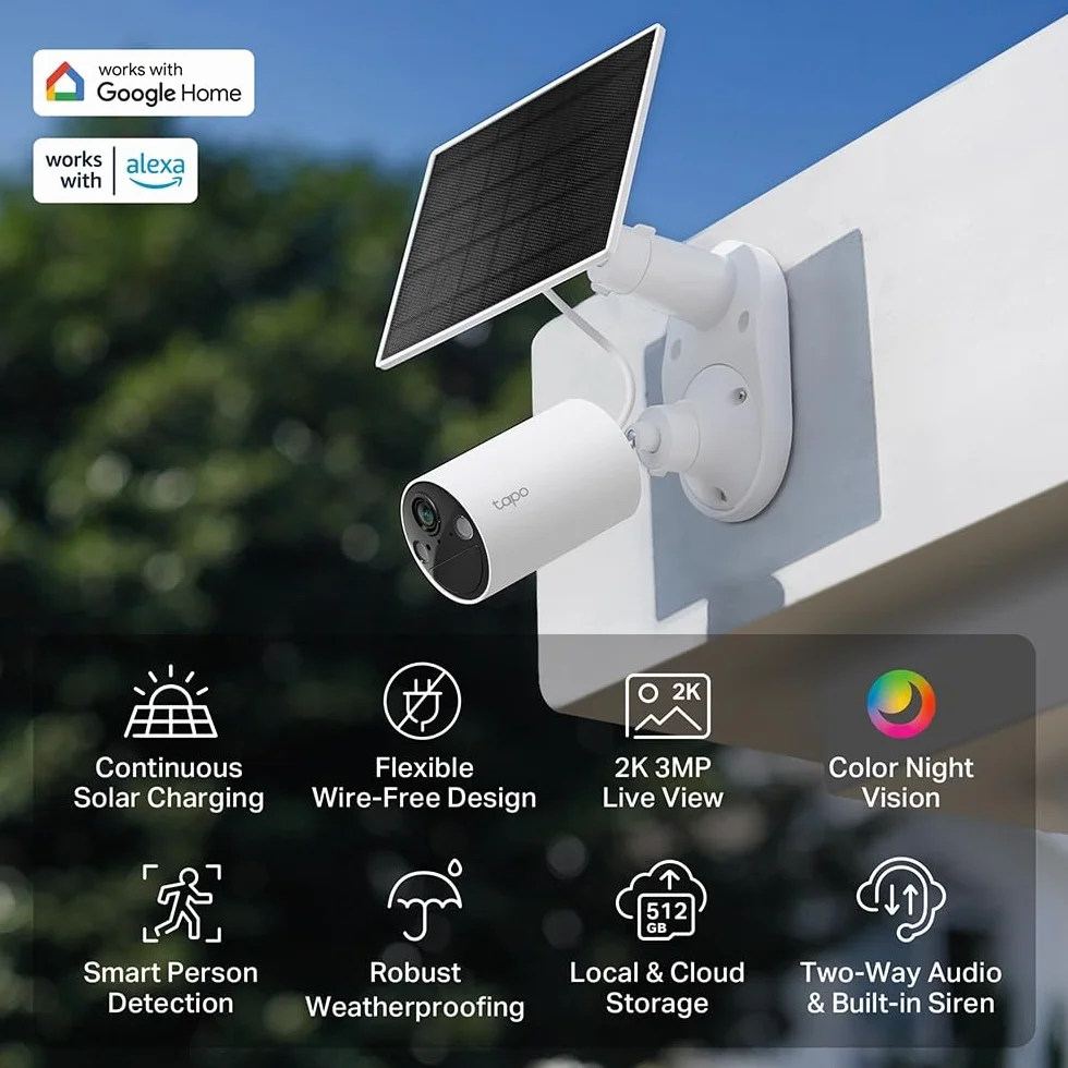 Tapo Kit telecamera di sicurezza solare senza fili 2K 3MP IP65 visione notturna a colori rilevamento persona