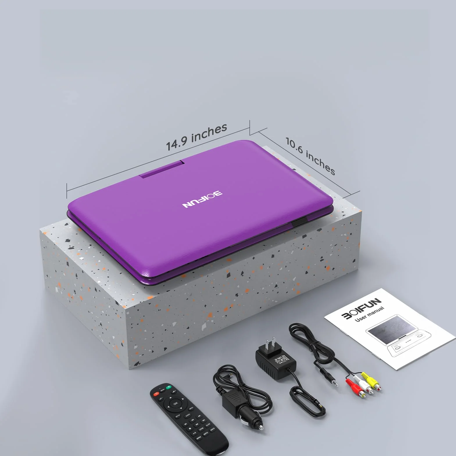 BOIFUN 17.5" Portable DVD Player with 15.6" Large HD Swivel Screen, 6 Hours Rechargeable Battery, Support USB/SD Card/Sync TV and Multiple Disc Formats DVD Player, High Volume Speaker, Purple