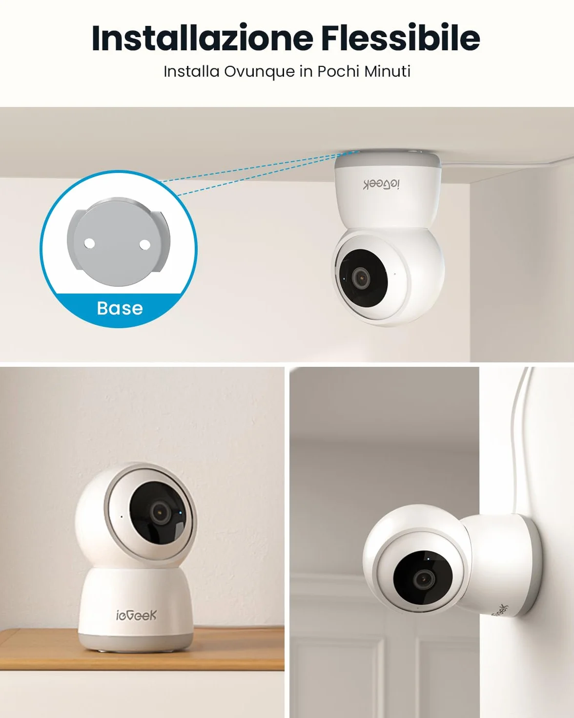 ieGeek 2K Telecamera WiFi Interno 2,4/5GHz, Videocamera Sorveglianza Interne con Tracciamento Automatico e Rotazione a 360°, Registrazione 24/7, Visione Notturna, Audio Bidirezionale, SC1, Bianco/2pcs