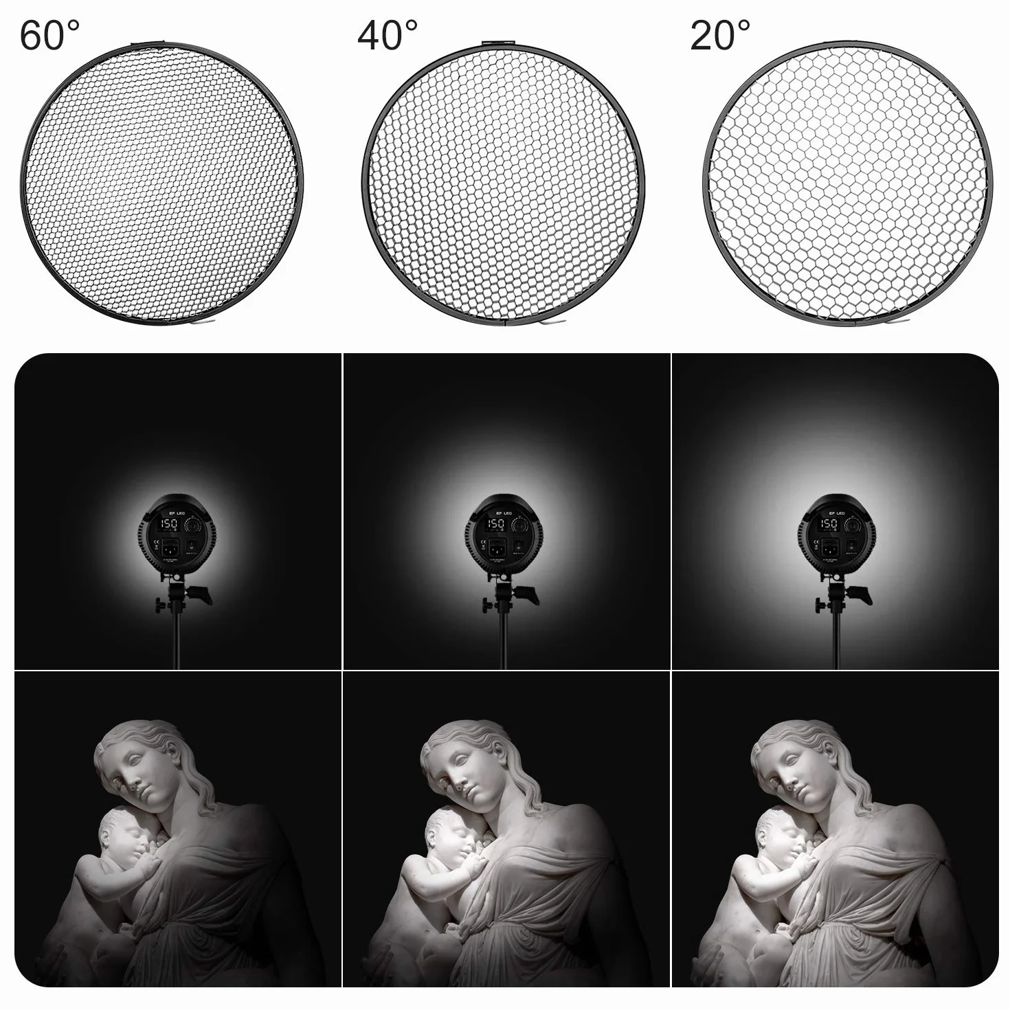 Neewer Riflettore standard 7 pollici/18 centimetri diffusore morbido con 20/40/60 gradi griglia a nido d'ape per Bowens Mount Studio Flash Strobe Light Monolight