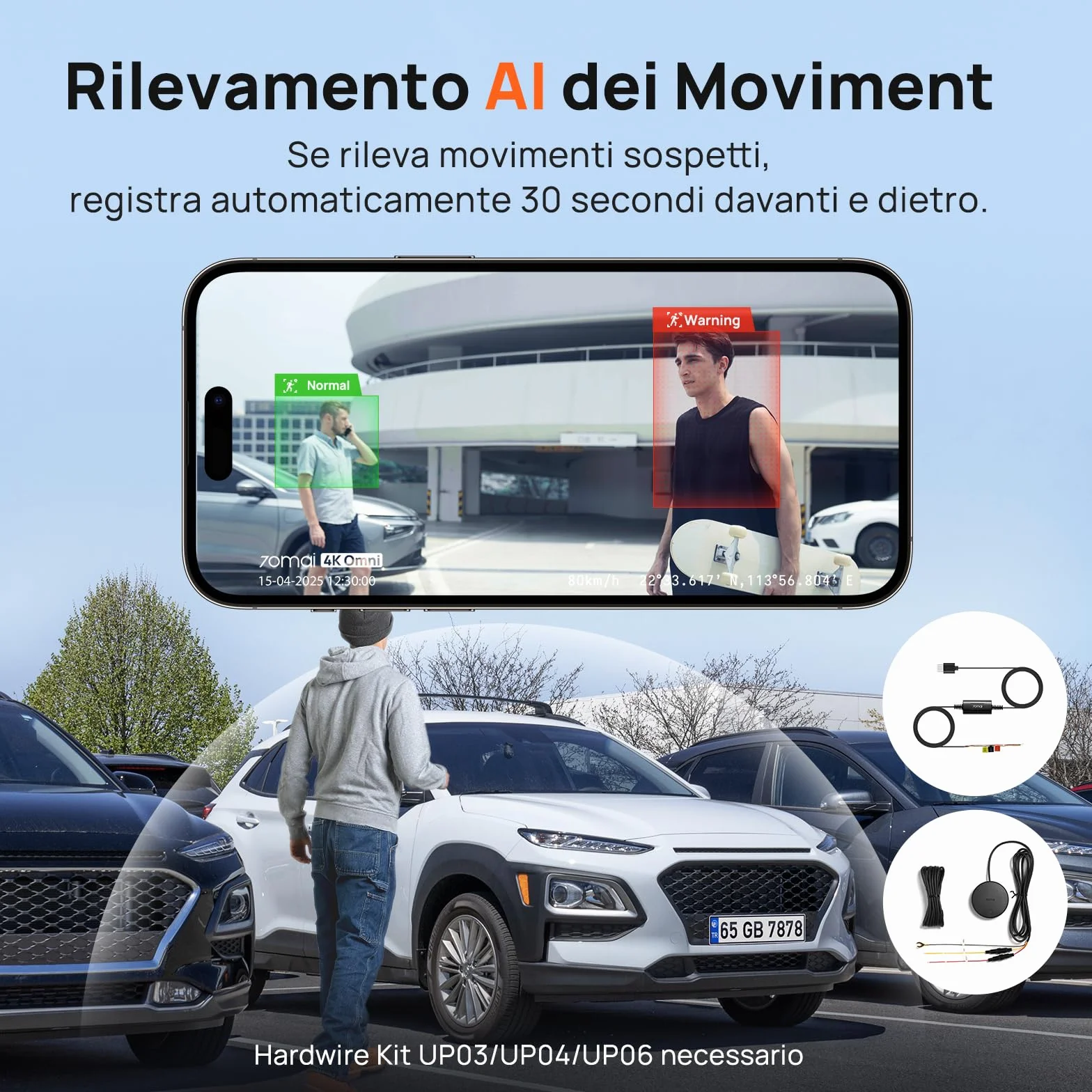 70mai Dash Cam 4K Omni, Dual-Channel 4K+1080P DashCam Auto 360 Gradi, Rilevamento Movimento AI, Visione Notturna, 5GHz WiFi6 GPS Telecamera per Auto, Modalità Parcheggio 24H, Controllo APP, Max 512G