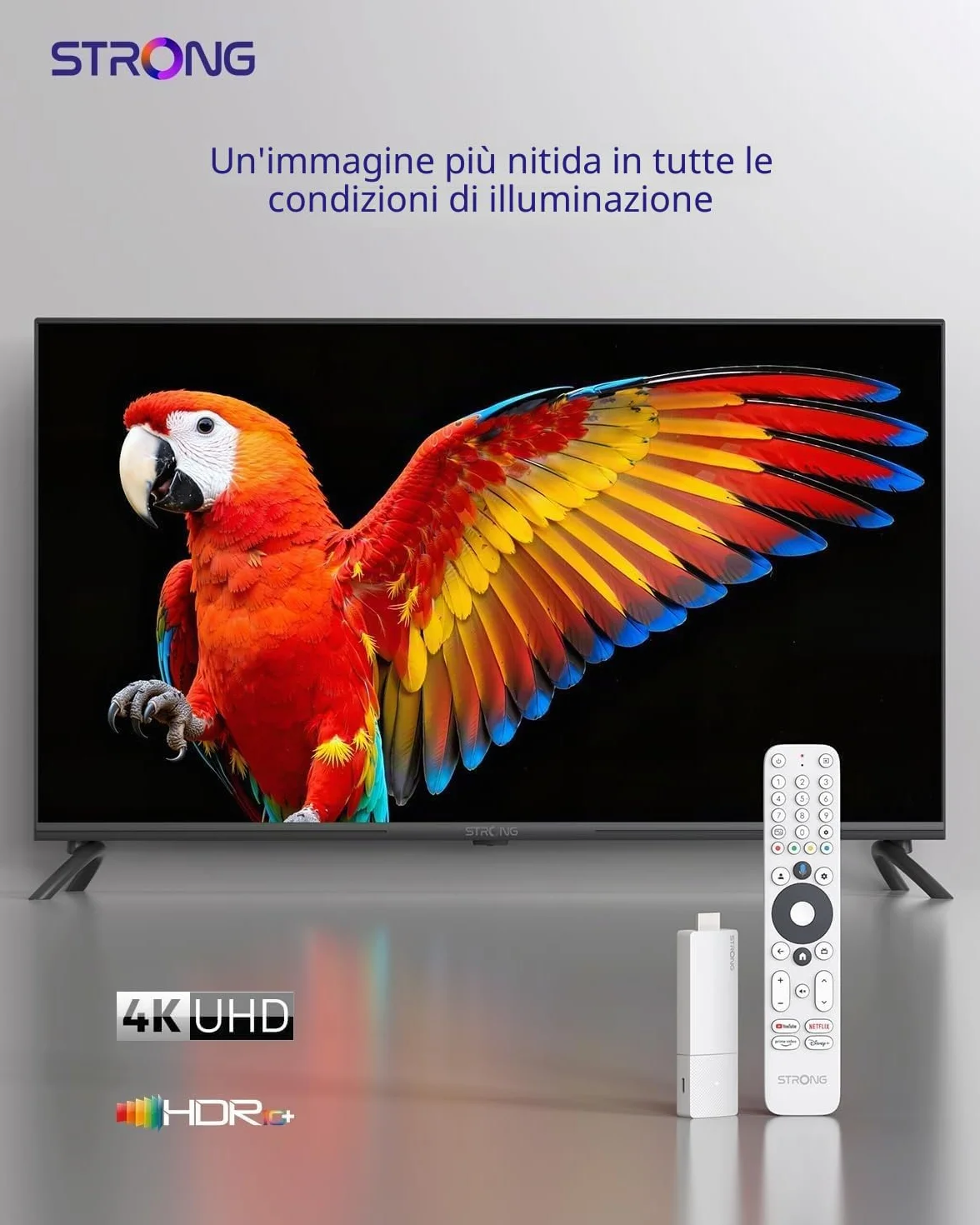 STRONG LEAP-AIR TV Stick 4K UHD, Android 11, Wi-Fi, Assistente Vocale Google, HDR10+, Dolby Audio, Netflix, Prime Video, YouTube (Bianco)