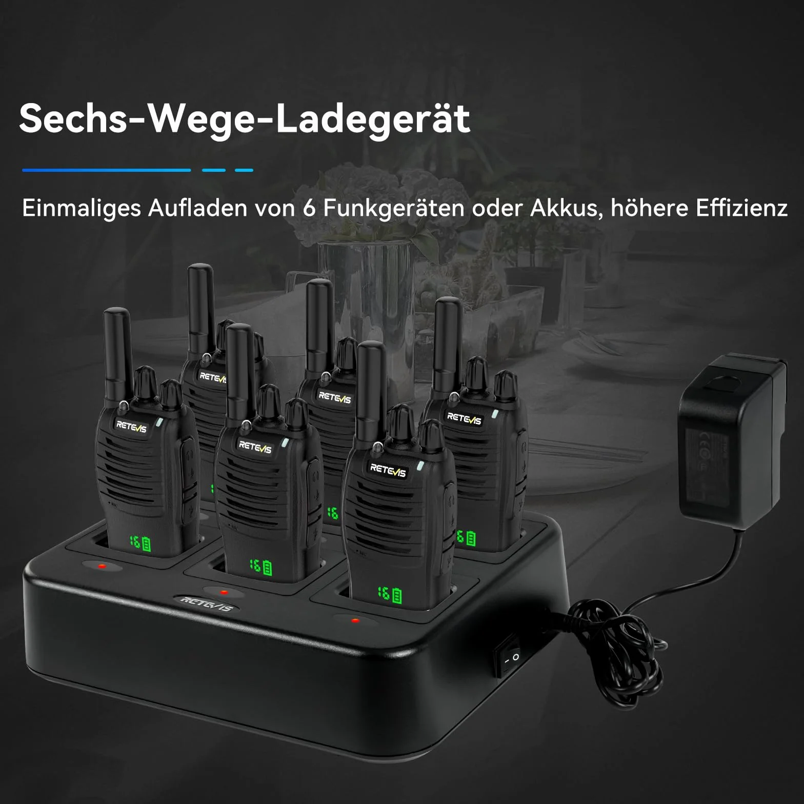 Retevis H777H Walkie Talkie, Radio Bidirezionale con Caricabatterie a Sei Vie, Display Nascosto, Durata della Batteria 19H, VOX, Ricetrasmittenti per Scuola, Supermercato, Ristorante (Nero, 6 Pezzi)
