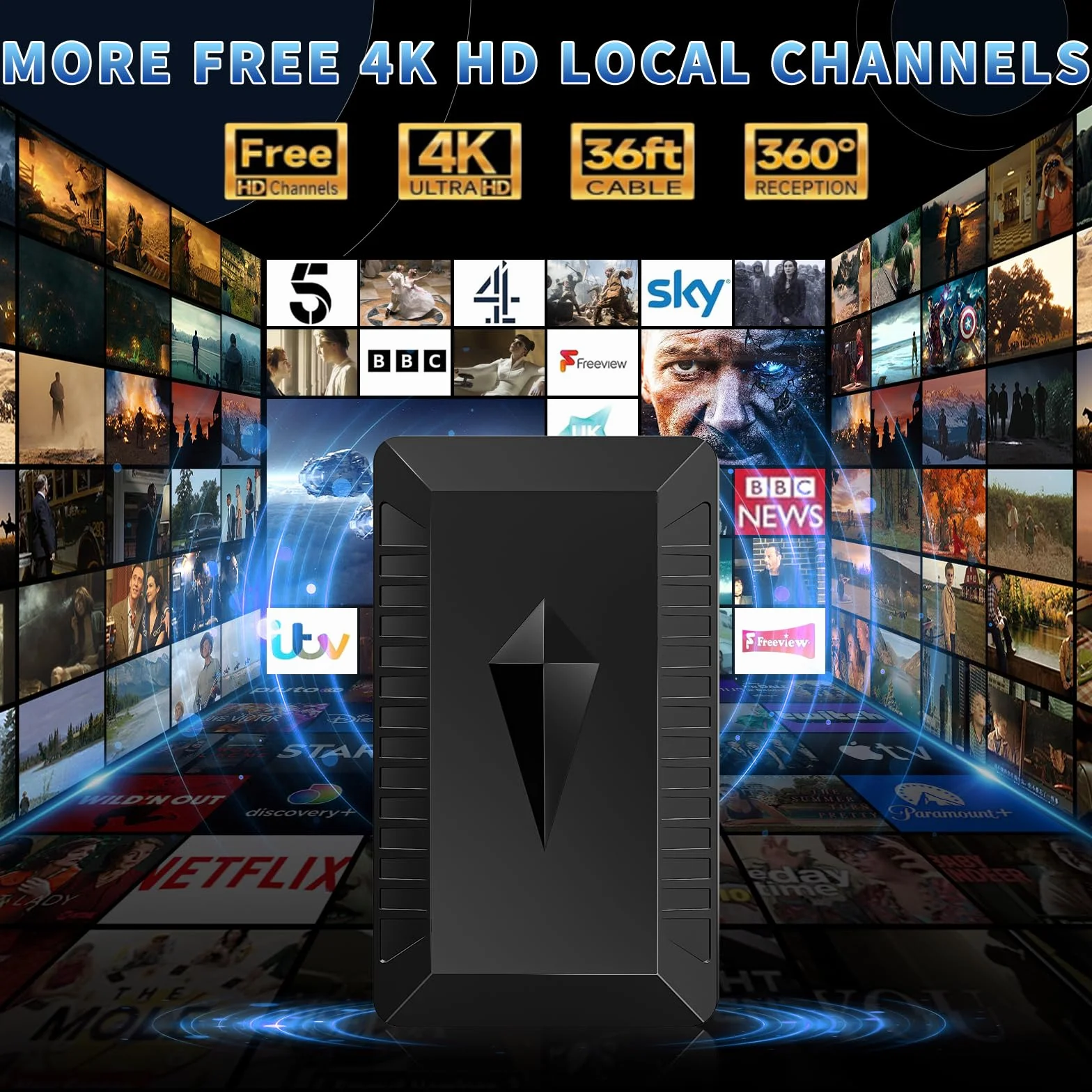 Antenna TV Interna Amplificata Potente e Portatile,650KM+ Antenna Digitale Terrestre da Interno/Esterna Amplificata Potente Supporto 4K 1080p DVB-T/DVB-T2 VHF UHF, Cavo Coassiale 10M