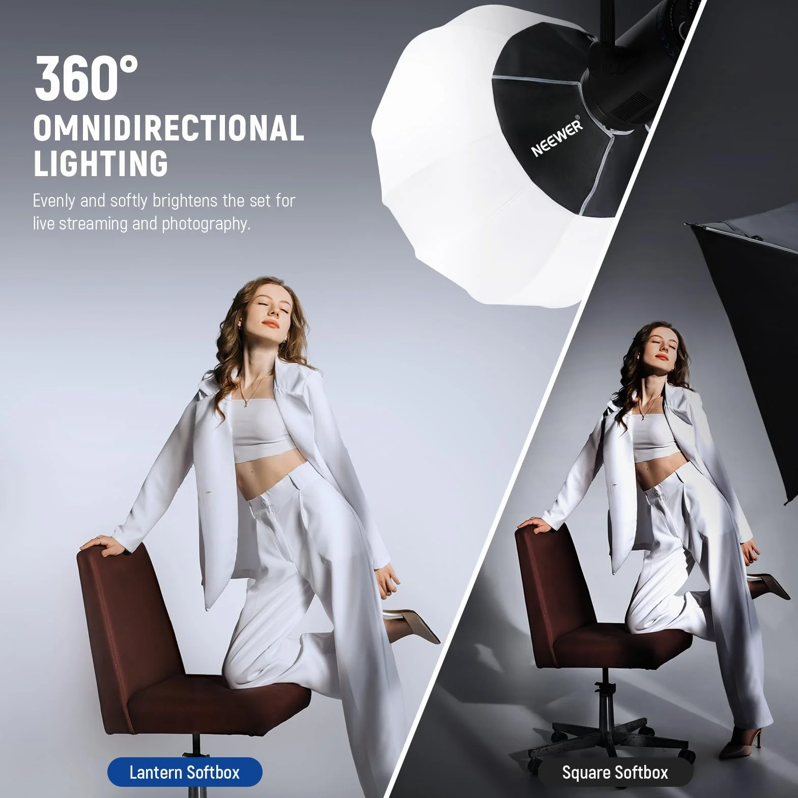NEEWER Lanterna Softbox da 50 cm, diffusore di luce a 360° a sgancio rapido, montaggio Bowens, Softbox con lega di nylon leggera per luci video LED continue RGB CB60 CB60B CB200B MS60B MS60C MS150B