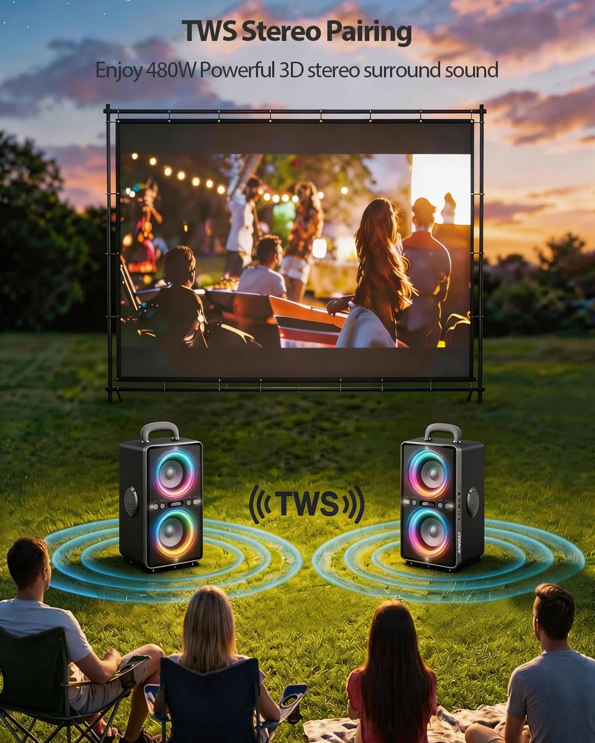 Cassa Bluetooth Portatile, 240W (Peak) Altoparlante Bluetooth Suono Potente e Nitido, Bassi Profondi, 20H, TWS Stereo Speaker, per Party, Campeggio, Spiaggia, Home e Outside (Black)