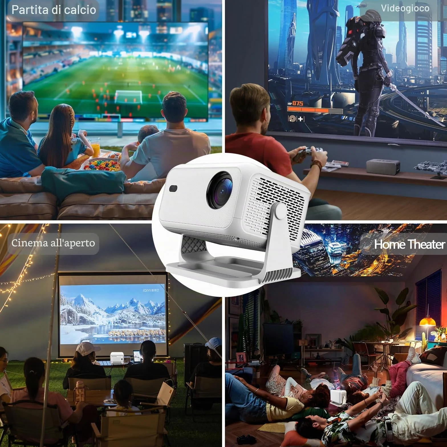 Smart Proiettore Portatile Compatibile con Netflix Autofocus Correzione Trapezio 600 ANSI WiFi6 Bluetooth HD 1080P VNEIMQN Supporto 4K Proiettori Smart per Home Cinema/Esterno (L350-Standard)
