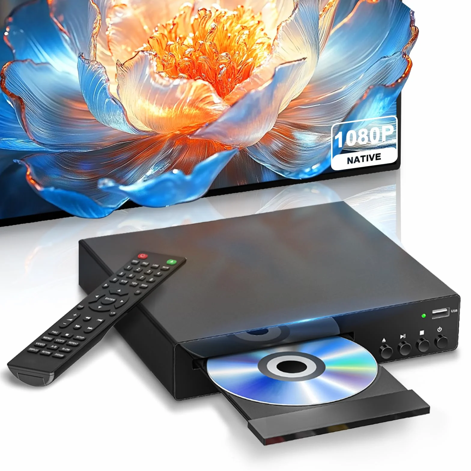 Lettore DVD con connettore HDMI, Lettori DVD Player Full HD 1080P per compatibilità con TV NTSC/PAL, connettore USB integrato, lettore CD Disc region-free compatibile con Smart TV/sistema audio