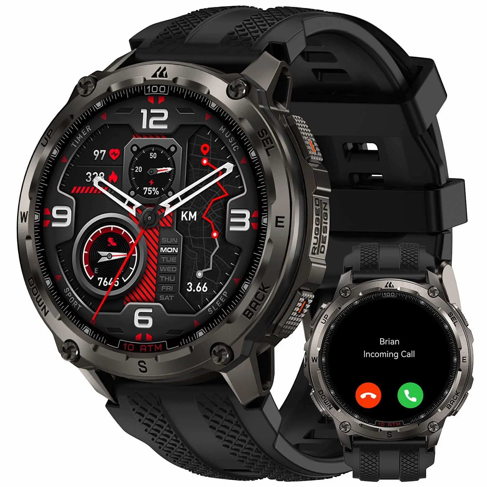 KOSPET Tank T4 Smartwatch Uomo, Acciaio Inox Completo, GPS a 6 Satelliti & Mappe Offline, 10ATM Subacqueo 45m, Batteria 50 Giorni, Chiamate Bluetooth, Monitor Salute 24/7, 1.43",Android & iOS Nero