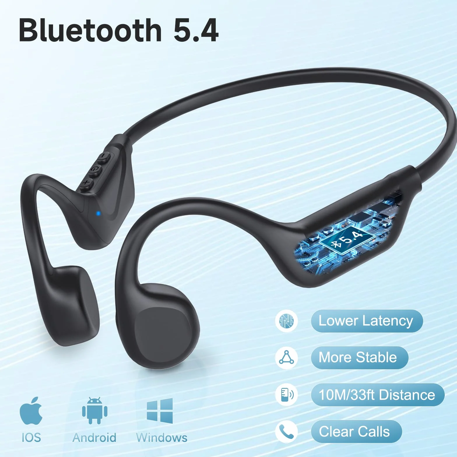 IFECCO Cuffie Conduzione Ossea, Auricolari Conduzione Ossea Bluetooth 5.4 con Microfono, IPX5 Impermeabili Auricolari Sportive, Open-ear Cuffie per Ciclismo Corsa Fitness