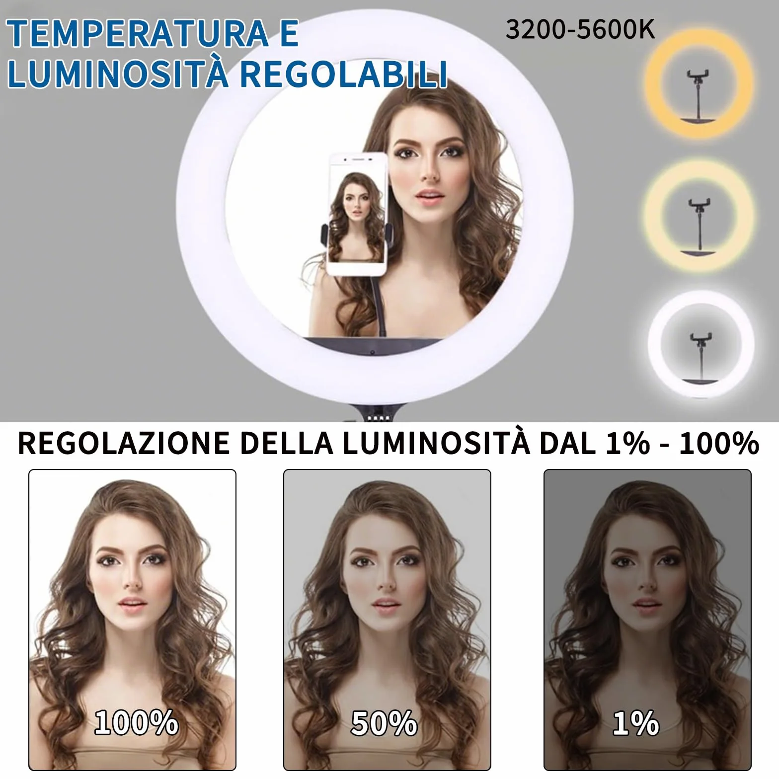 Luce ad Anello -18 Pollici 38 W 3200-5600 K Bicolore Dimmerabile LED Kit di Illuminazione per Fotografia di Bellezza Youtube TikTok, Trucco, Selfie, Ritratto, Tatuaggio, Sopracciglia,Luce video
