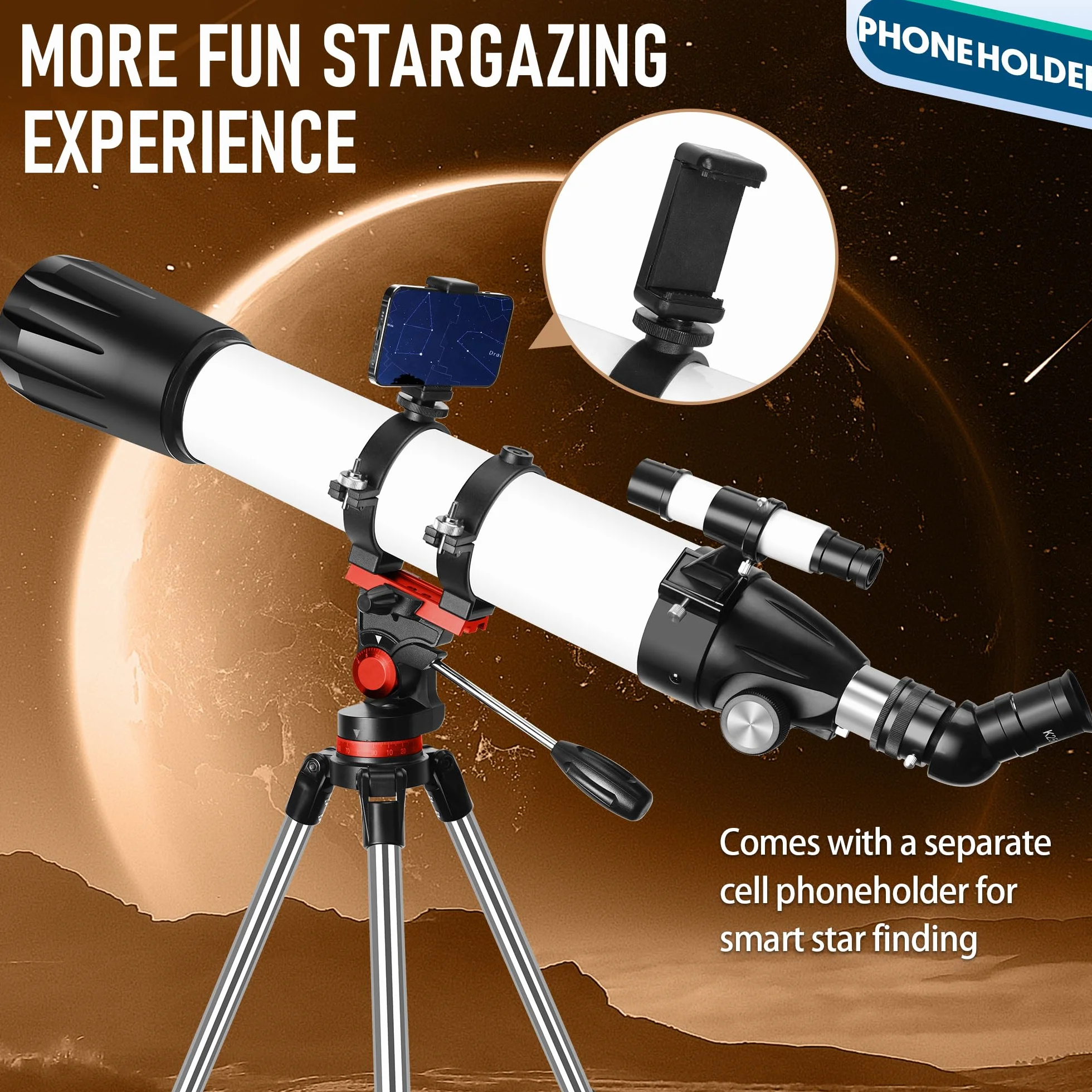 Dianfan Telescopio,90 mm 800 Telescopio Astronomico Adulti Bambini,32X-240X Telescopi Rifrattore Portatile per Principianti,con Treppiede Inossidabile e Adattatore per Telefono, Borsa