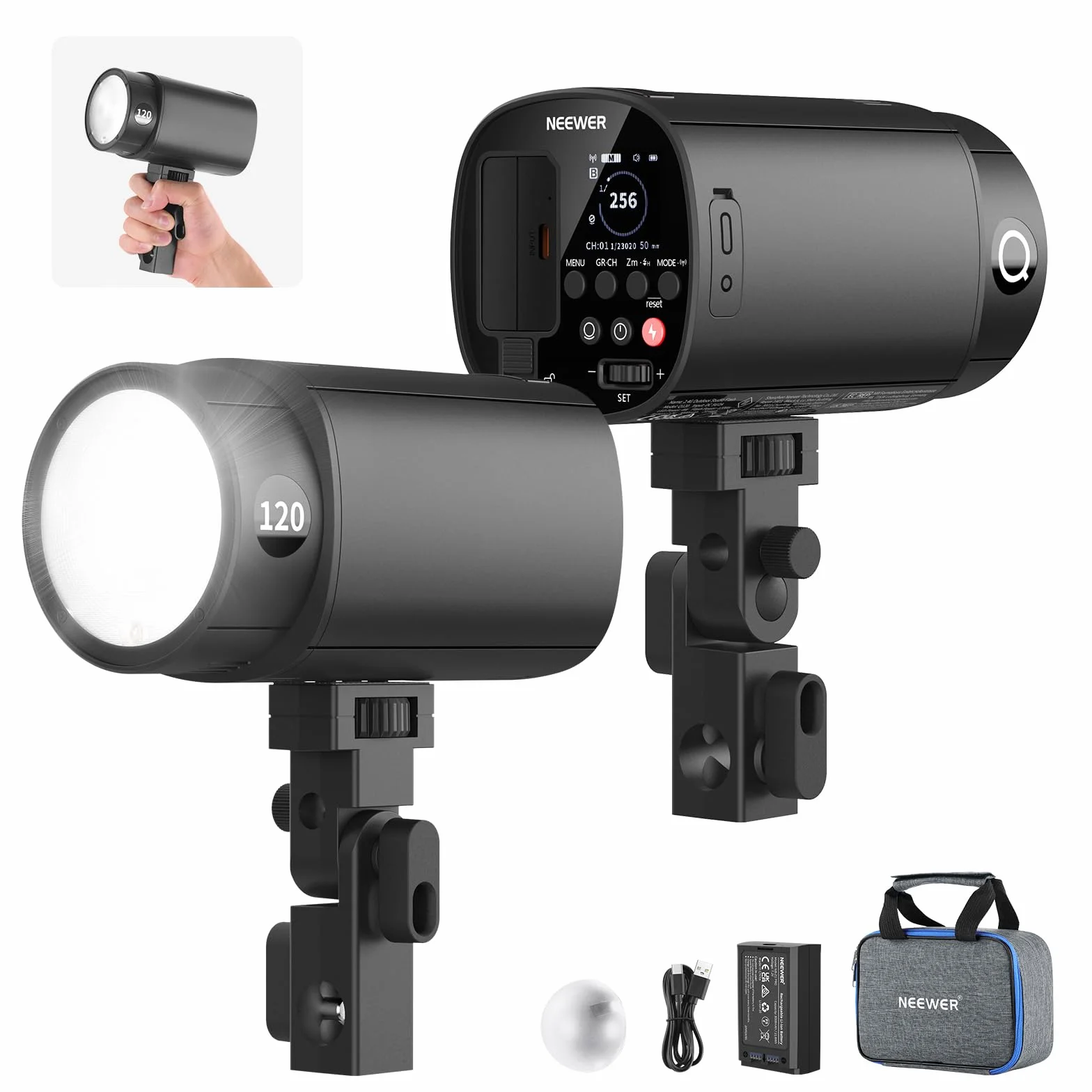 NEEWER Flash Stroboscopico da Esterno 120Ws 2.4G TTL, Compatibile Con Godox, 1/8000s HSS, Monoluce Portatile Da Studio Con Luce Modello, 420 Flash, Ricarica 1.5s, Per Servizi Fotografici, Q120