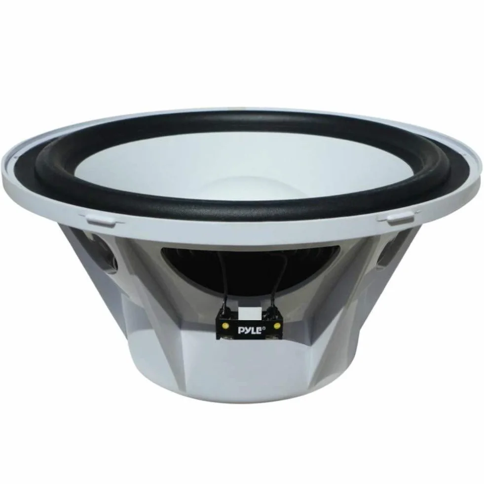 SUBWOOFER IMPERMEABILE WATER PROOF PYLE PLMRW12 12" 30,00 CM 300 MM BIANCO PER IMBARCAZIONI BARCA GOMMONE O PISCINA O LOCALI ALL'APERTO, SINGOLA BOBINA DA 4 OHM DA 300 WATT RMS E 600 WATT MAX
