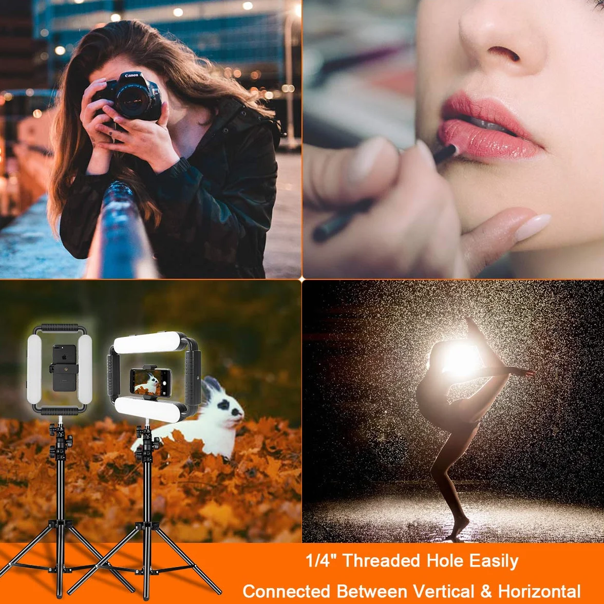 GVM Grip Pro Smartphone Video Rig, Stabilizzatore portatile e luce a led video, Fotocamera a LED per fotografia Registrazione video Impugnatura Maniglia Luce video con otturatore remoto Bluetooth