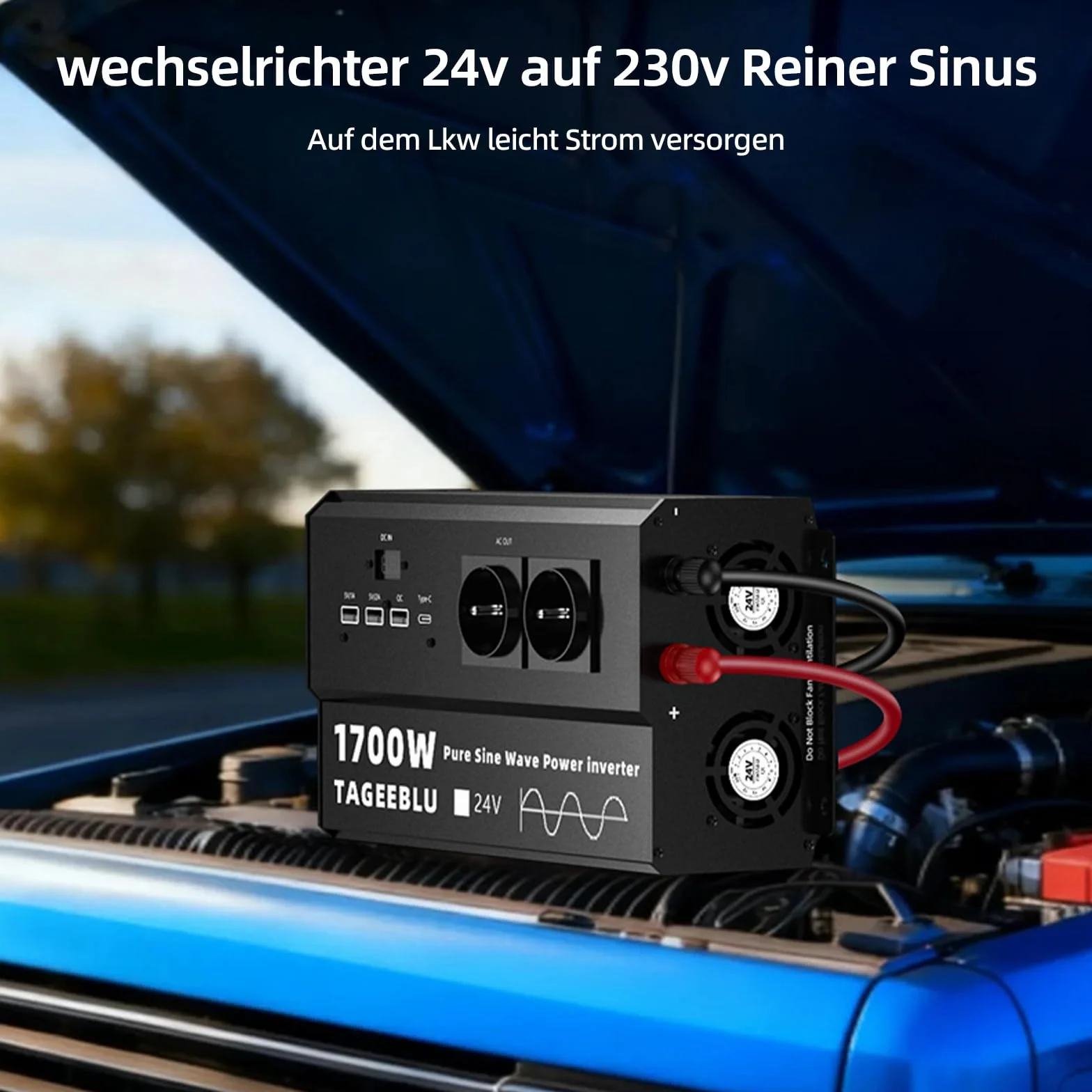 1700W inverter 24v 220v Onda Pura con Display LCD, 4 EU Presa, 4 ports USB et Tipo C 30W
