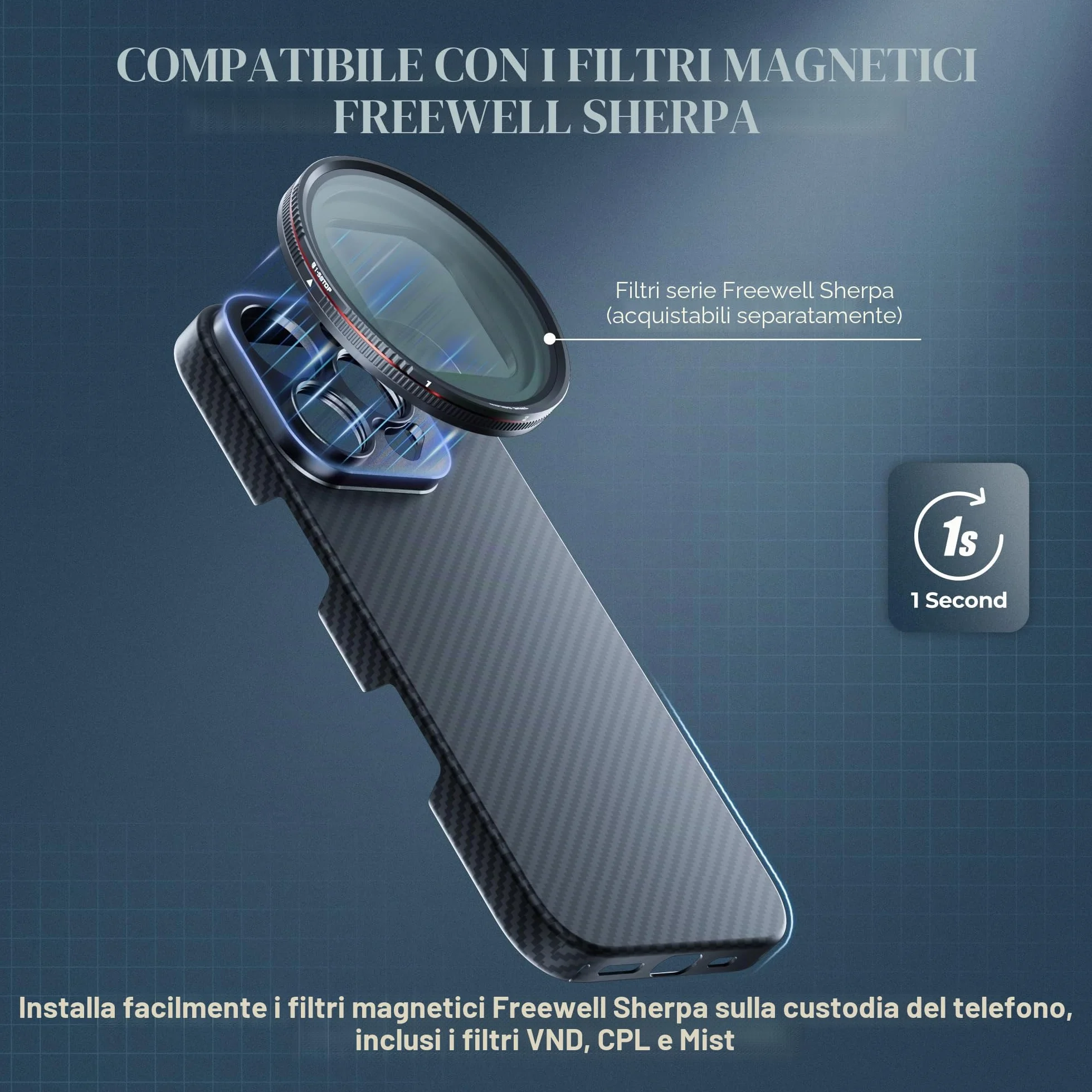 FREEWELL Custodia Pro Filmmaker per iPhone 16 Pro - Filtri magnetici e supporto obiettivo da 17 mm nero